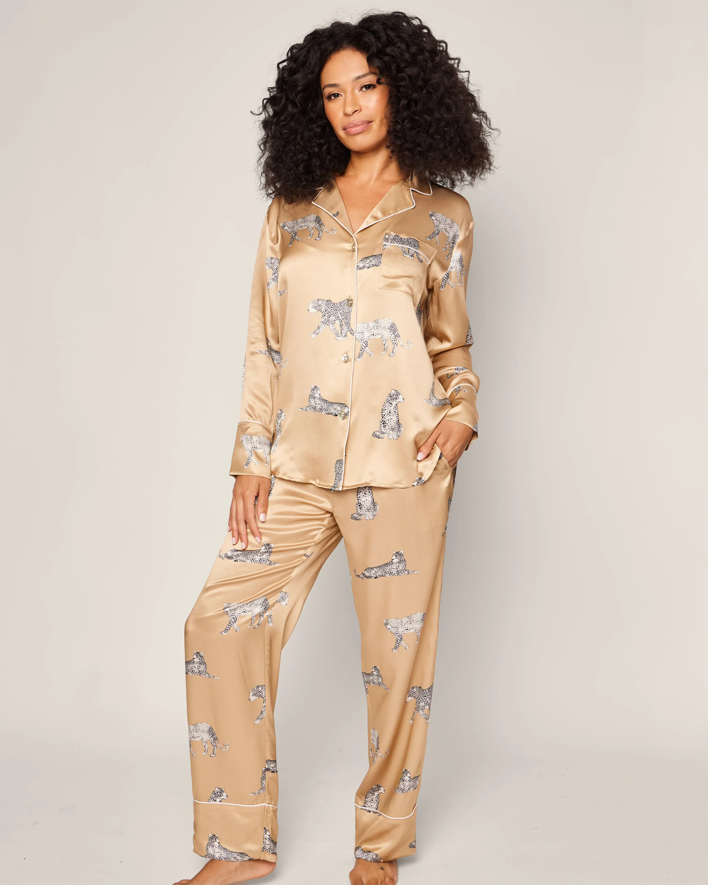 Women's Silk Pajama Set in Panthère Champagne sold by Petite Plume product image thumbnail 2