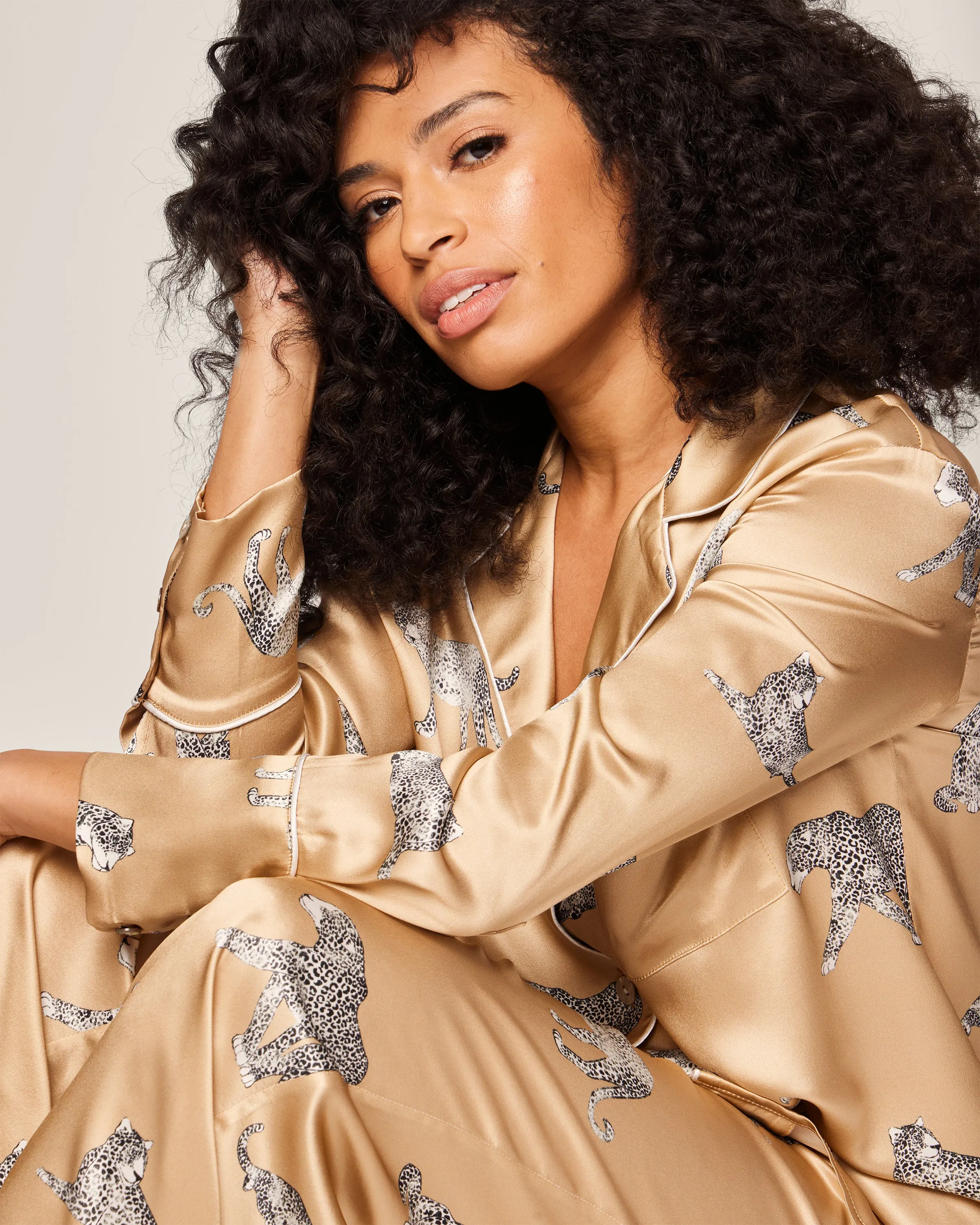 Women's Silk Pajama Set in Panthère Champagne sold by Petite Plume product image thumbnail 5