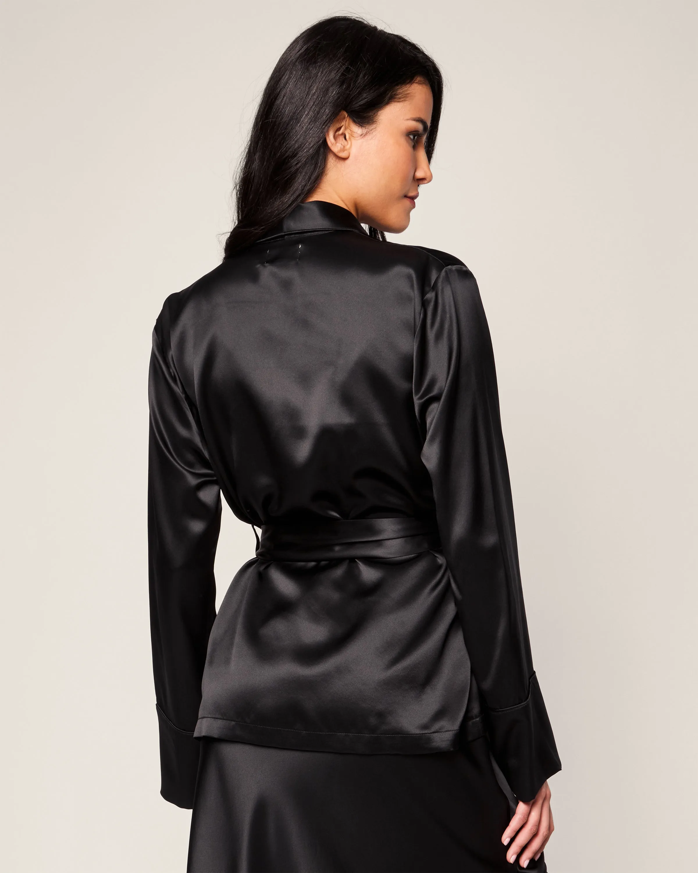 Women's Silk Short Robe in Black sold by Petite Plume product image thumbnail 4