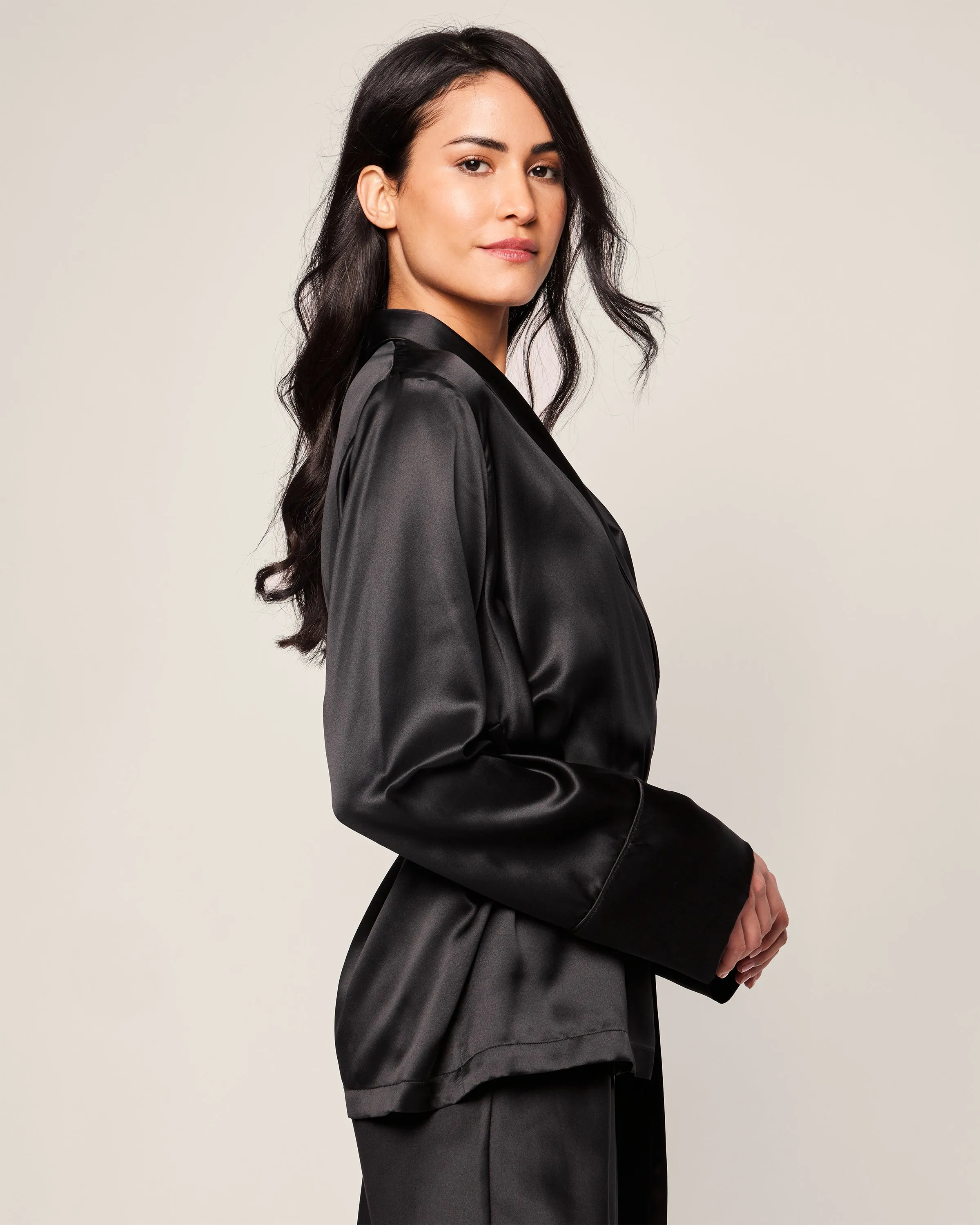 Women's Silk Short Robe in Black sold by Petite Plume product image thumbnail 3