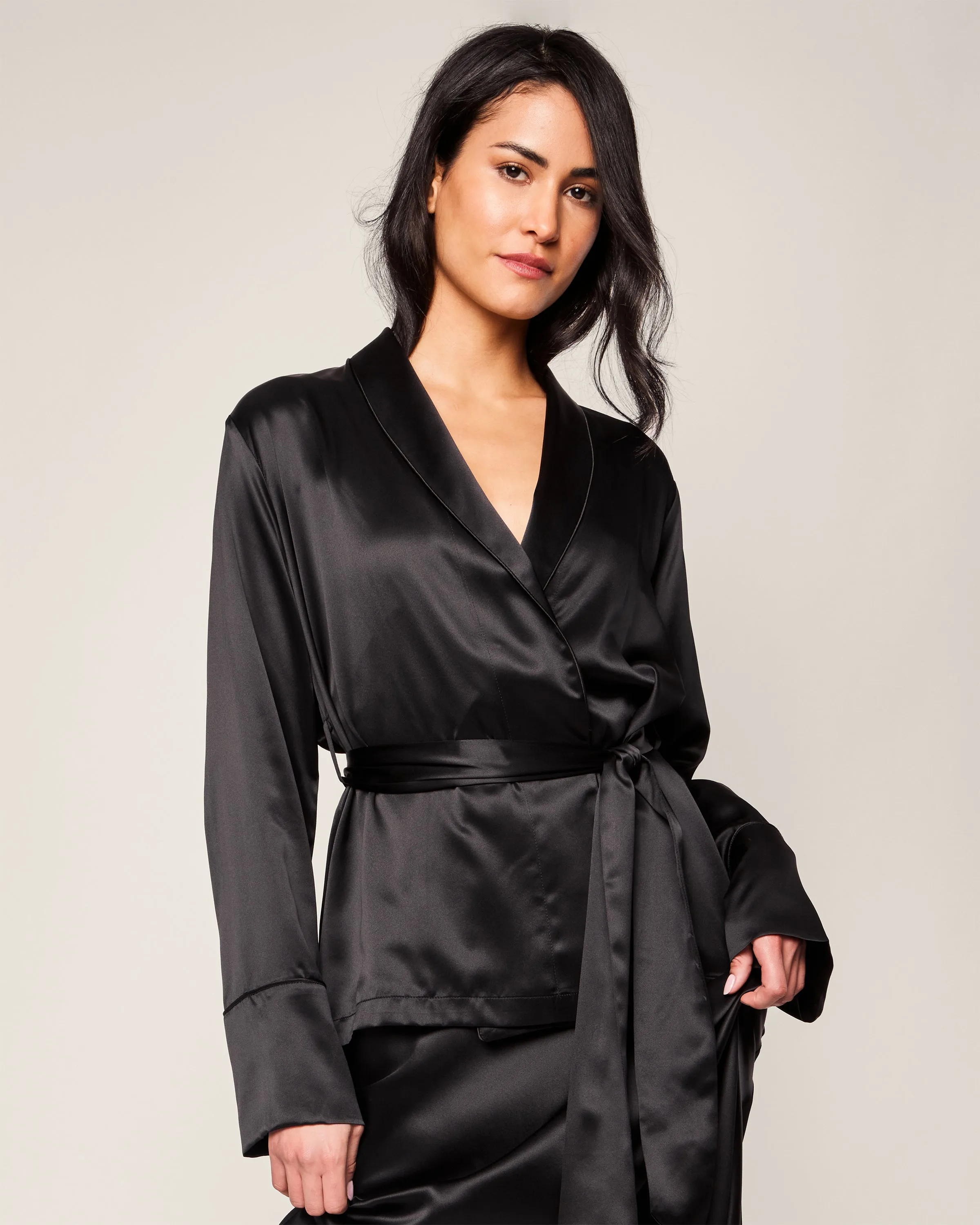 Women's Silk Short Robe in Black sold by Petite Plume product image thumbnail 2