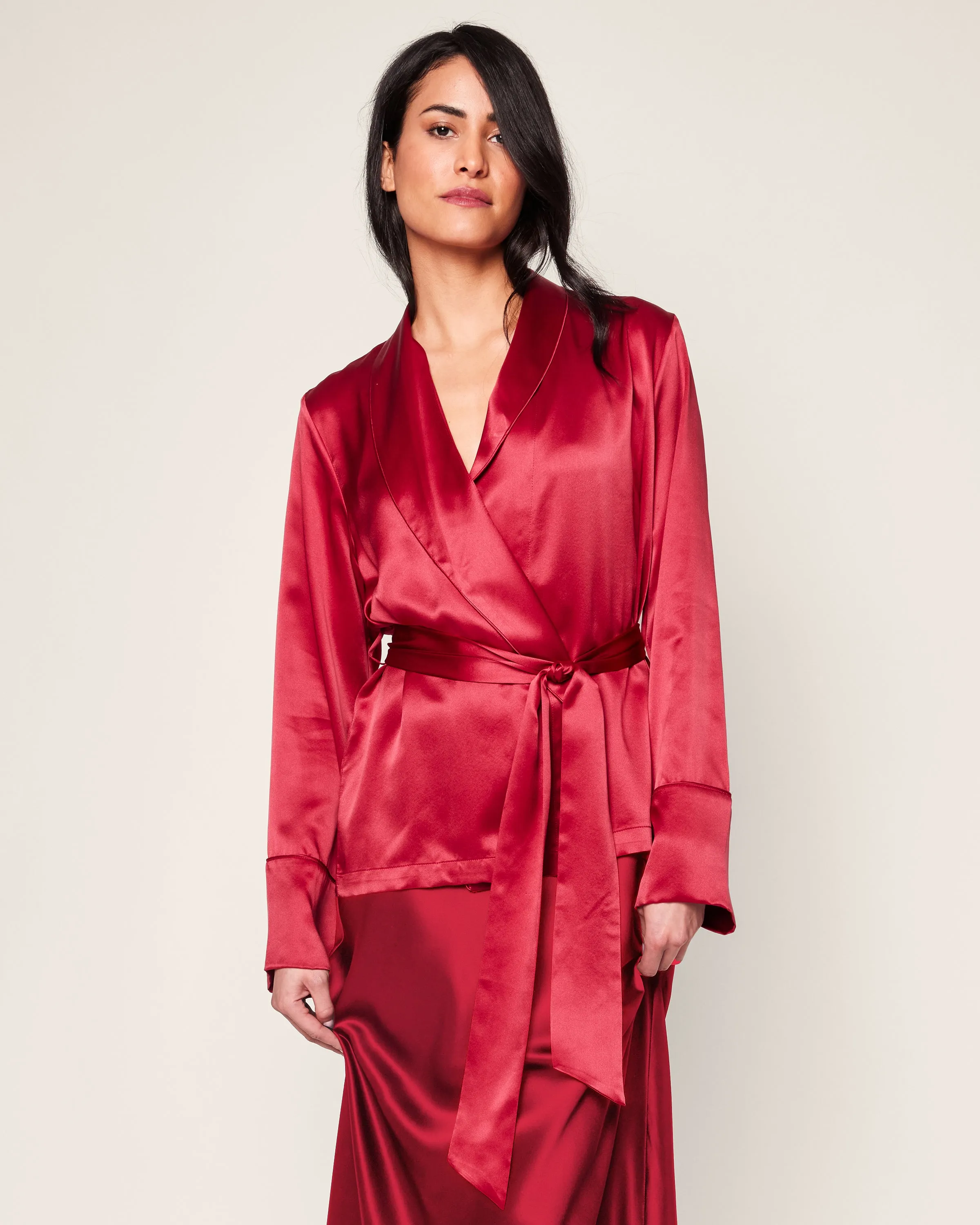 Women's Silk Short Robe in Crimson sold by Petite Plume product image thumbnail 2