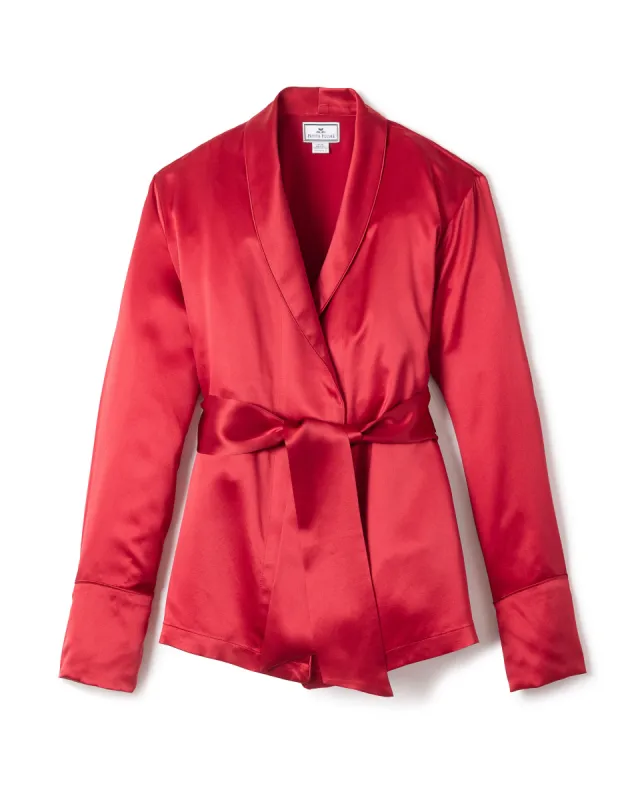 Women's Silk Short Robe in Crimson sold by Petite Plume