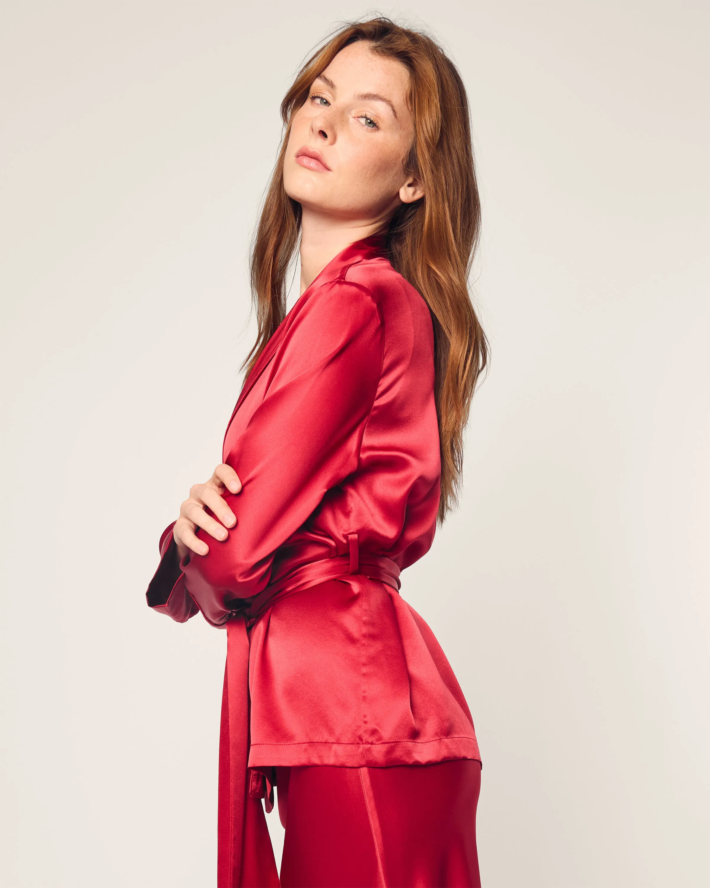 Women's Silk Short Robe in Crimson sold by Petite Plume product image thumbnail 3