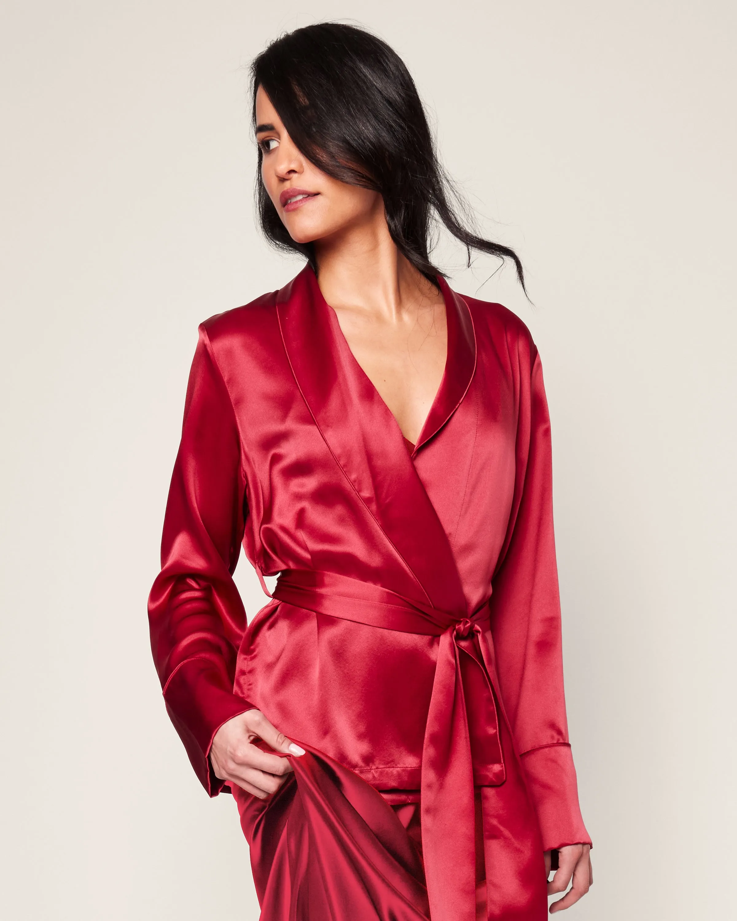 Women's Silk Short Robe in Crimson sold by Petite Plume product image thumbnail 5