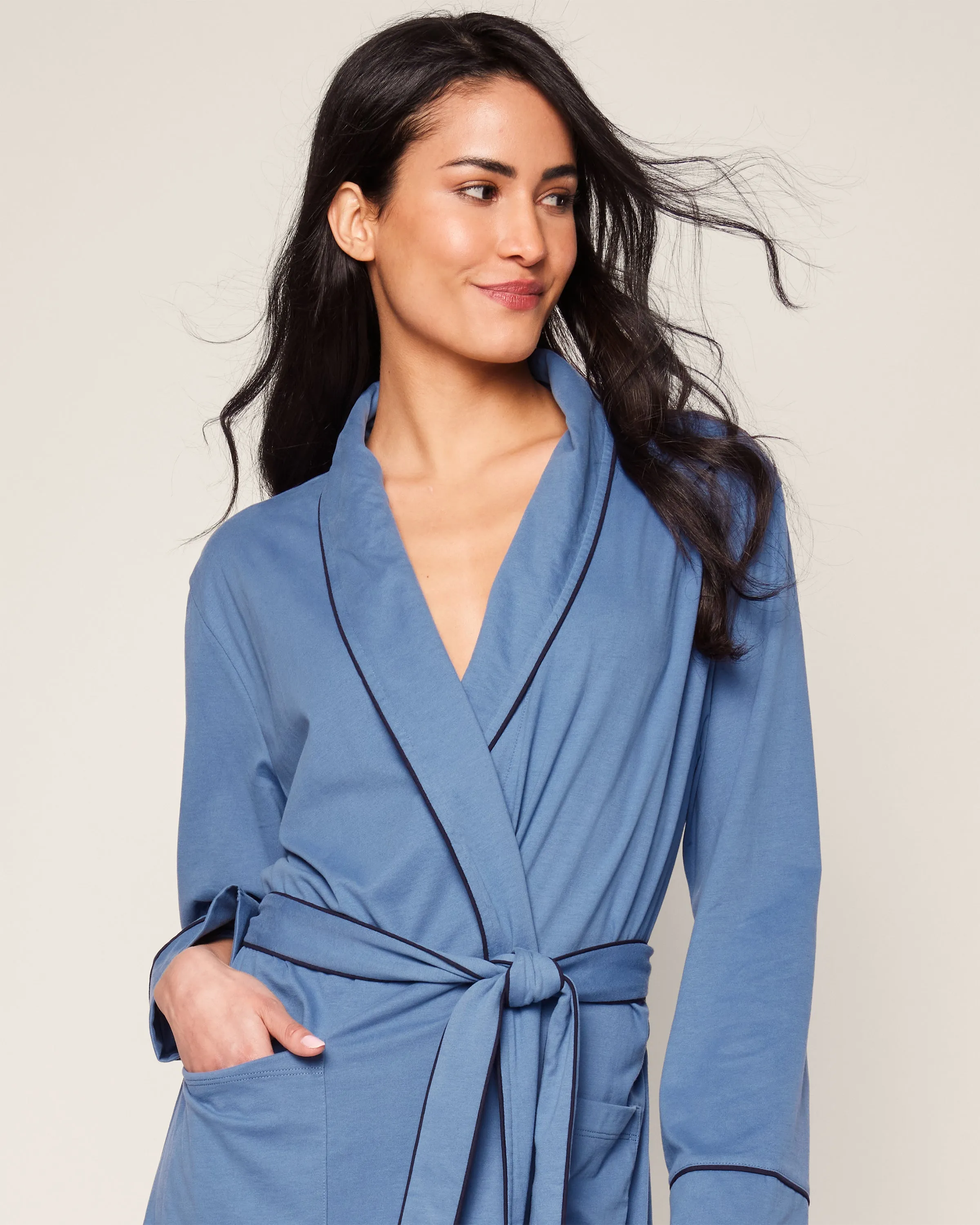 Women's Pima Robe in Mystique Blue sold by Petite Plume product image thumbnail 5