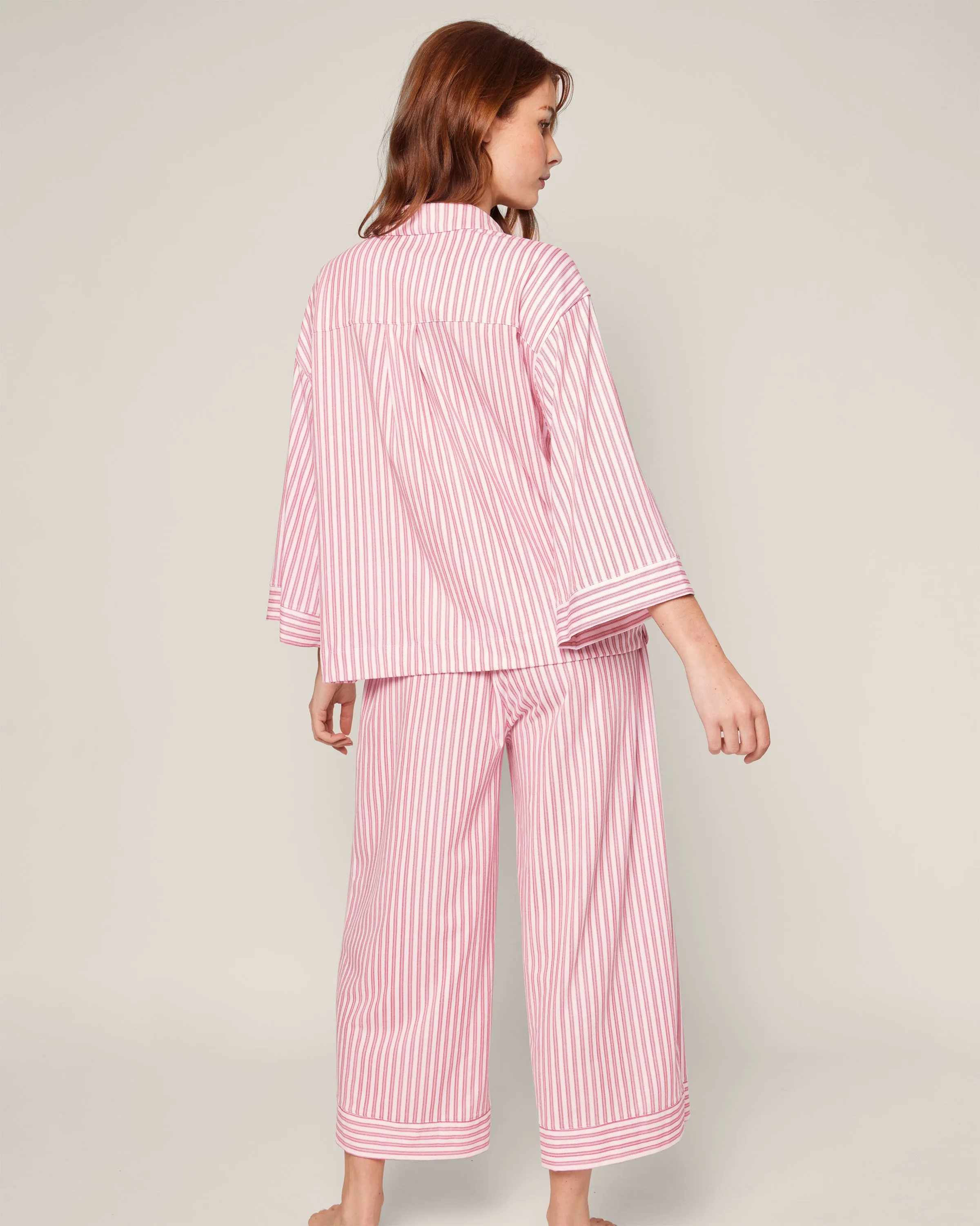 The Olivia Wide Leg Pima Pajama Set in Antique Red Ticking sold by Petite Plume product image thumbnail 4