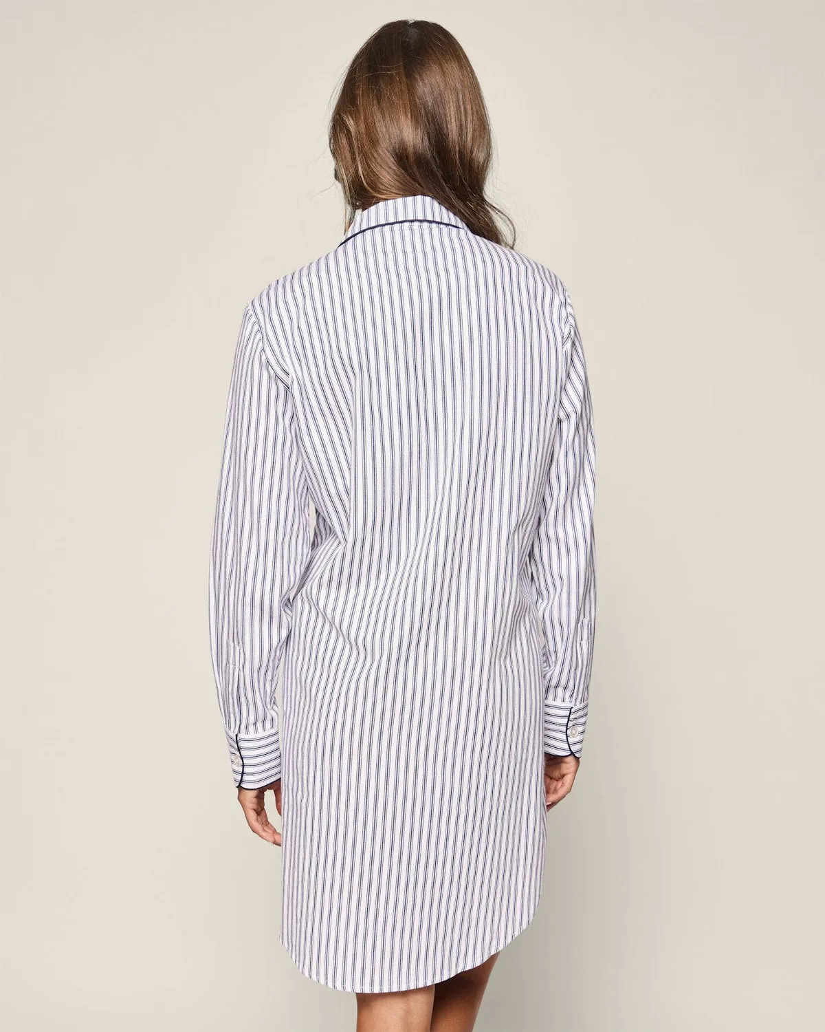 Women's Twill Maternity Nightshirt in Navy French Ticking sold by Petite Plume product image thumbnail 4