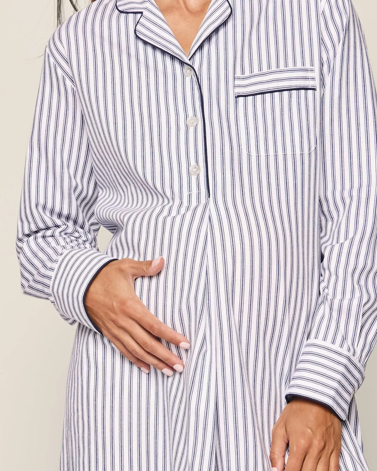 Women's Twill Maternity Nightshirt in Navy French Ticking sold by Petite Plume product image thumbnail 5