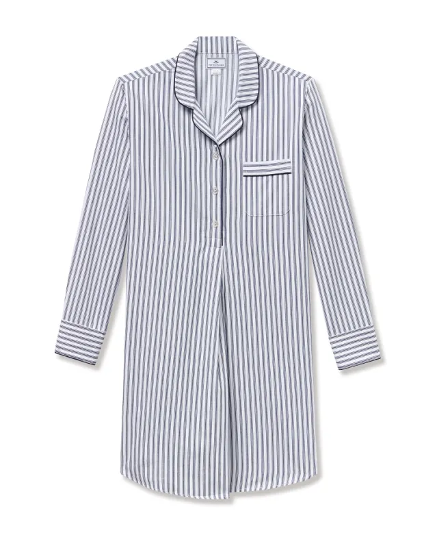 Women's Twill Maternity Nightshirt in Navy French Ticking sold by Petite Plume