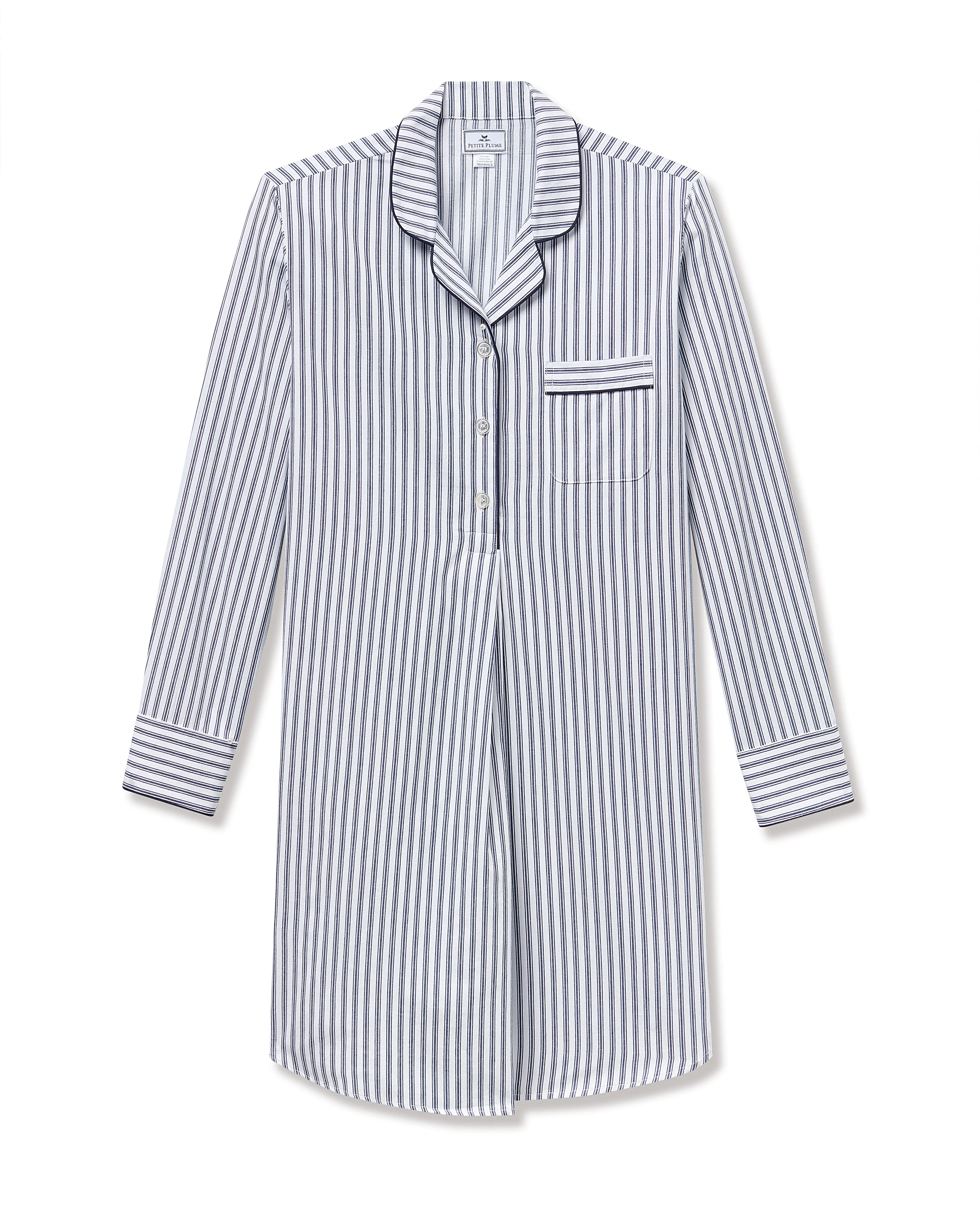 Women's Twill Maternity Nightshirt in Navy French Ticking sold by Petite Plume