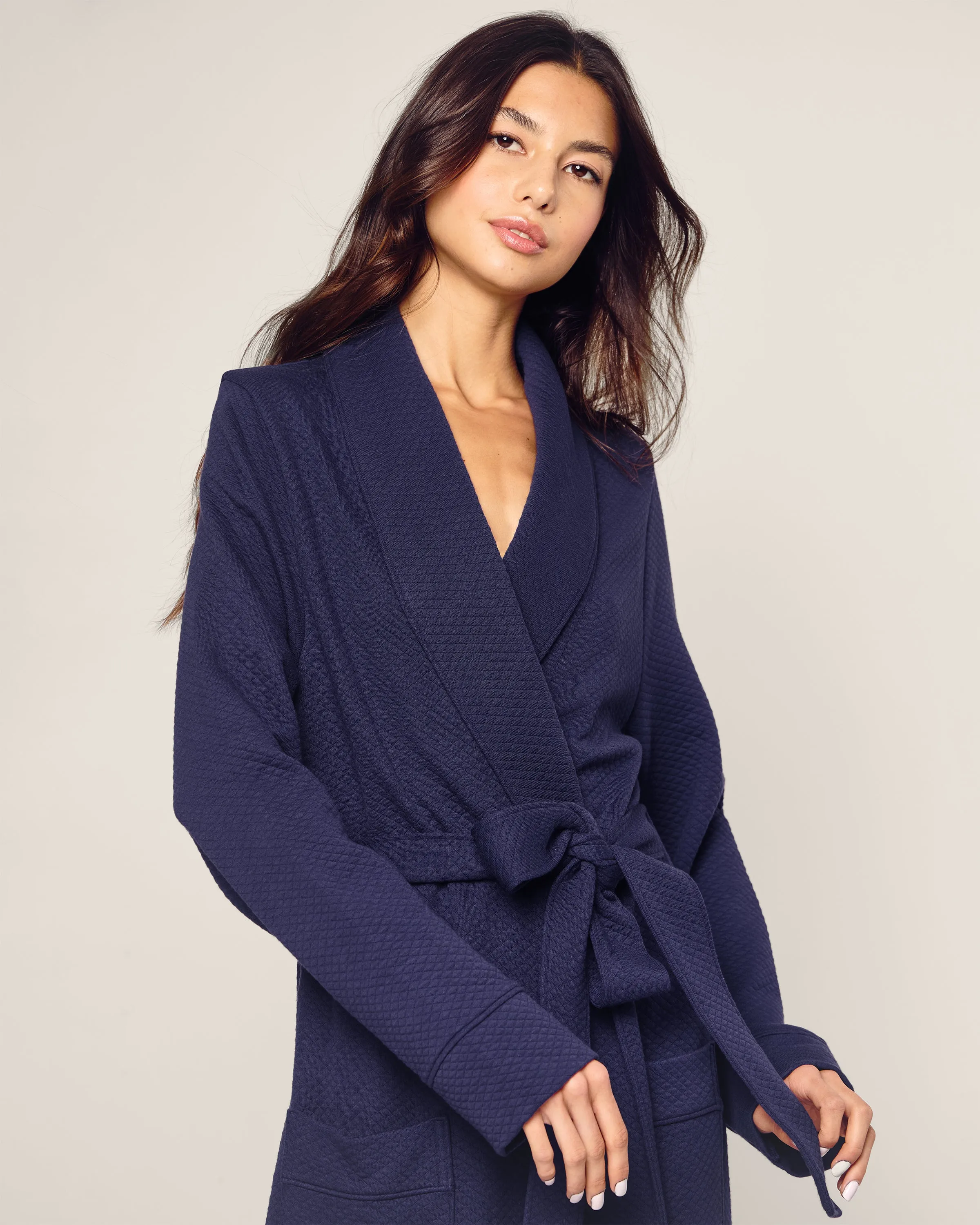 Women's Pima Ophelia Robe in Blue Dusk Jacquard sold by Petite Plume product image thumbnail 5