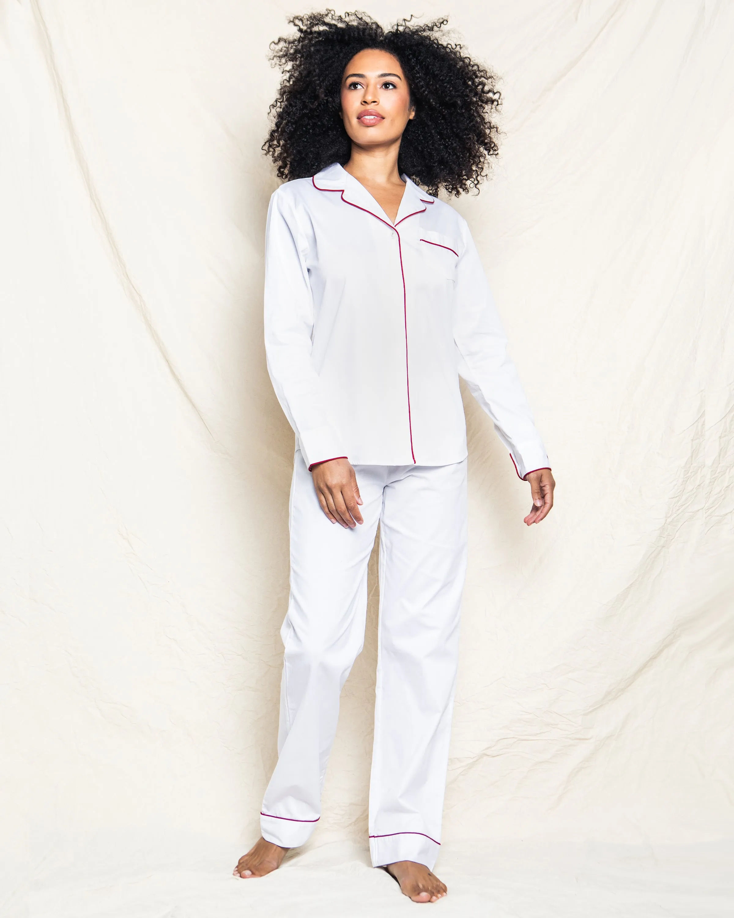 Women's Twill Pajama Set in White with Red Piping sold by Petite Plume product image thumbnail 2