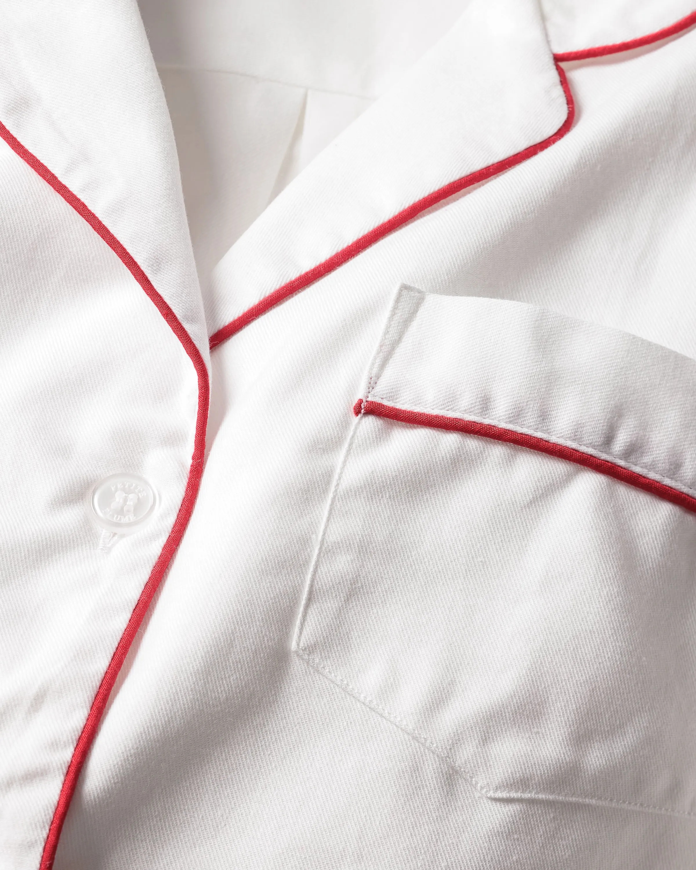 Women's Twill Pajama Set in White with Red Piping sold by Petite Plume product image thumbnail 3