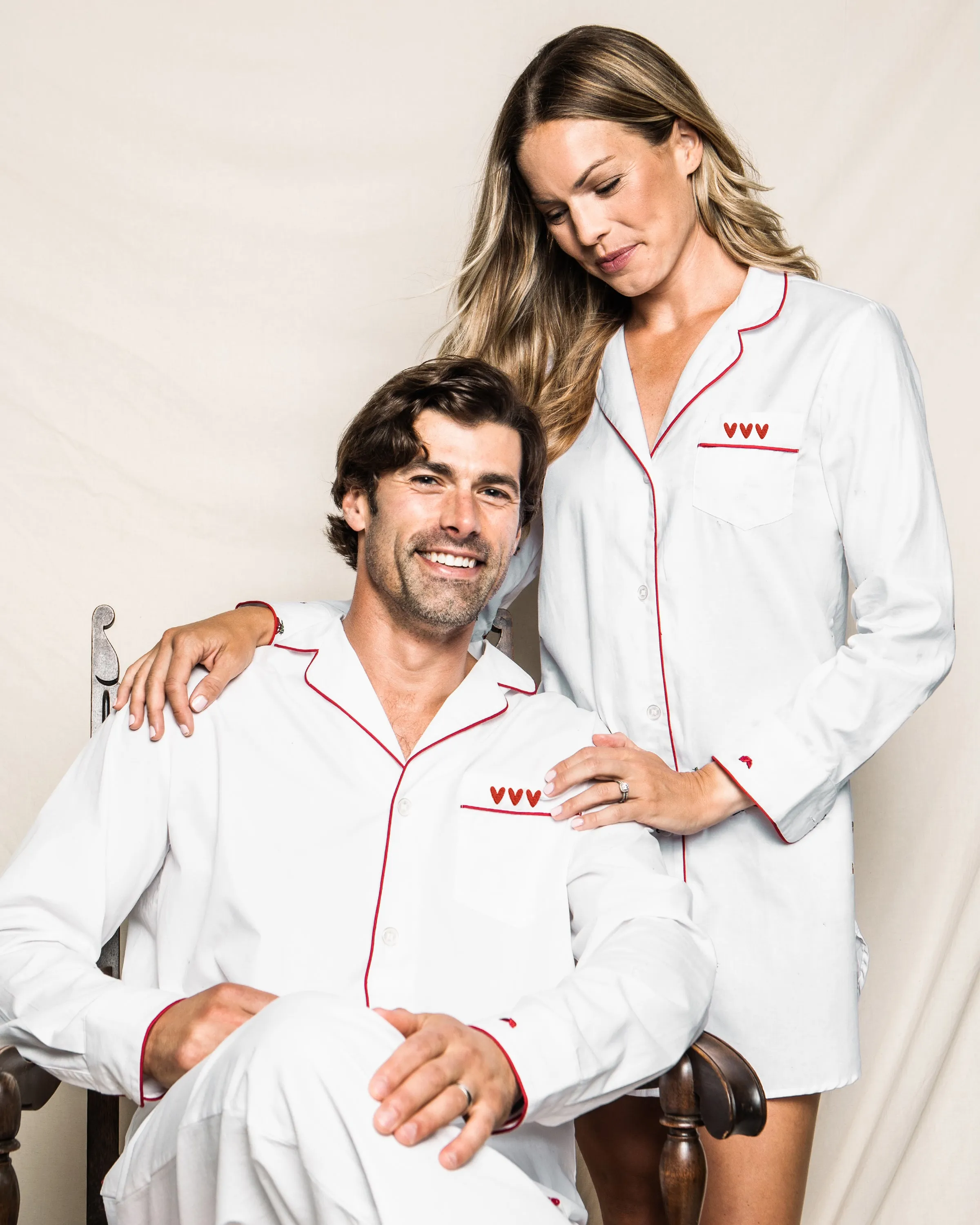 Women's White Twill Nightshirt with Heart Embroidery sold by Petite Plume product image thumbnail 3