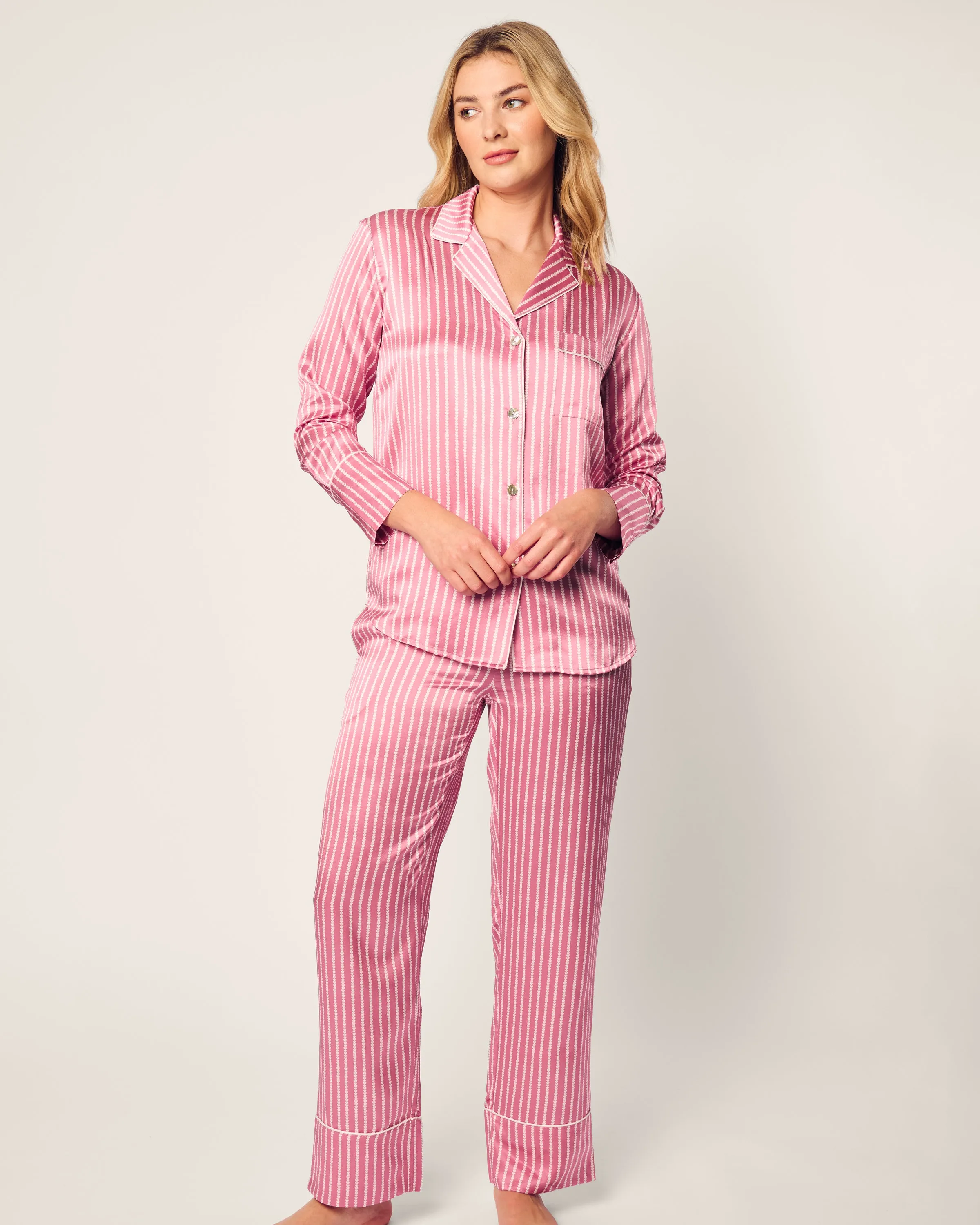 Women's Silk Pajama Set in Love Lines sold by Petite Plume product image thumbnail 2