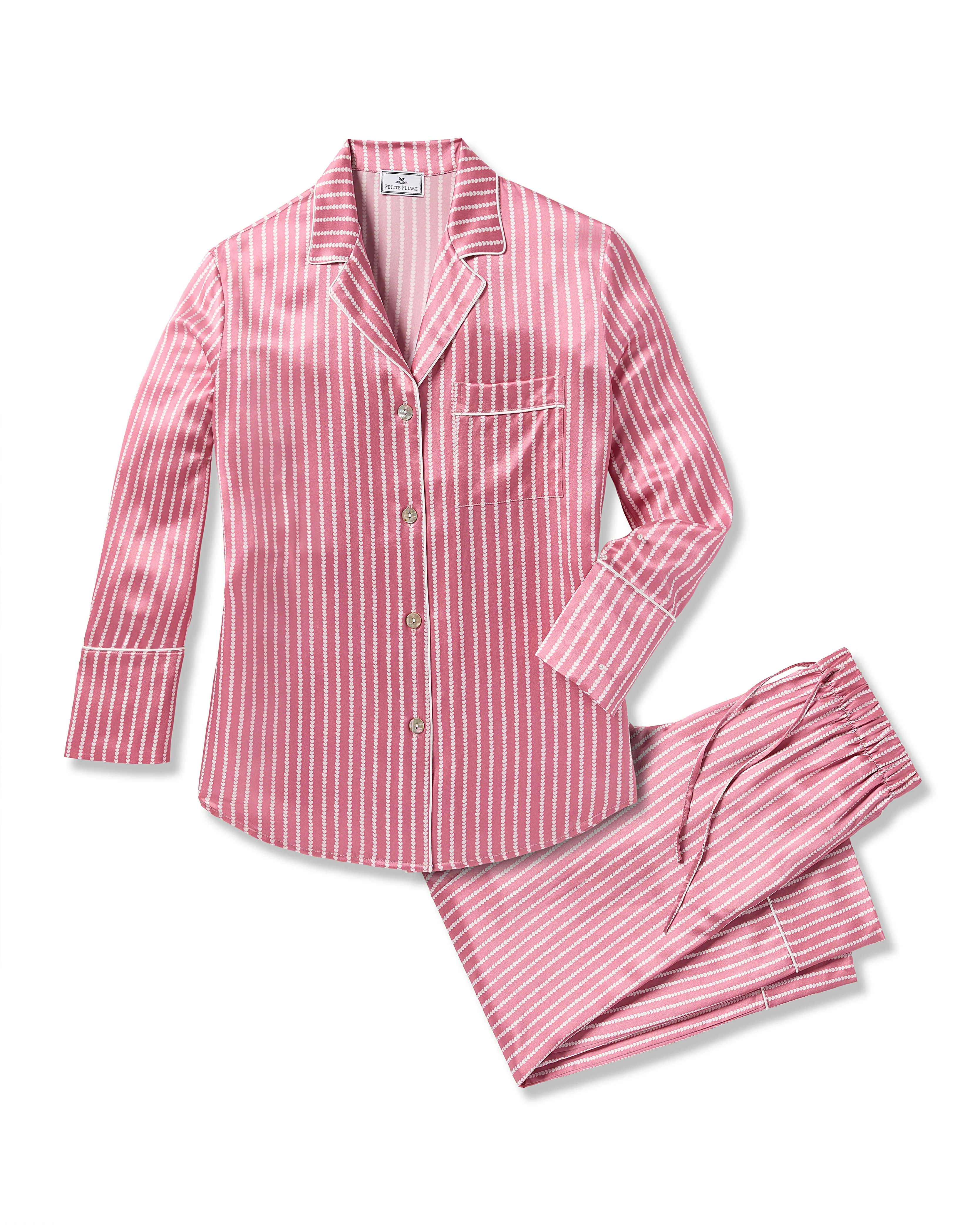 Women's Silk Pajama Set in Love Lines sold by Petite Plume