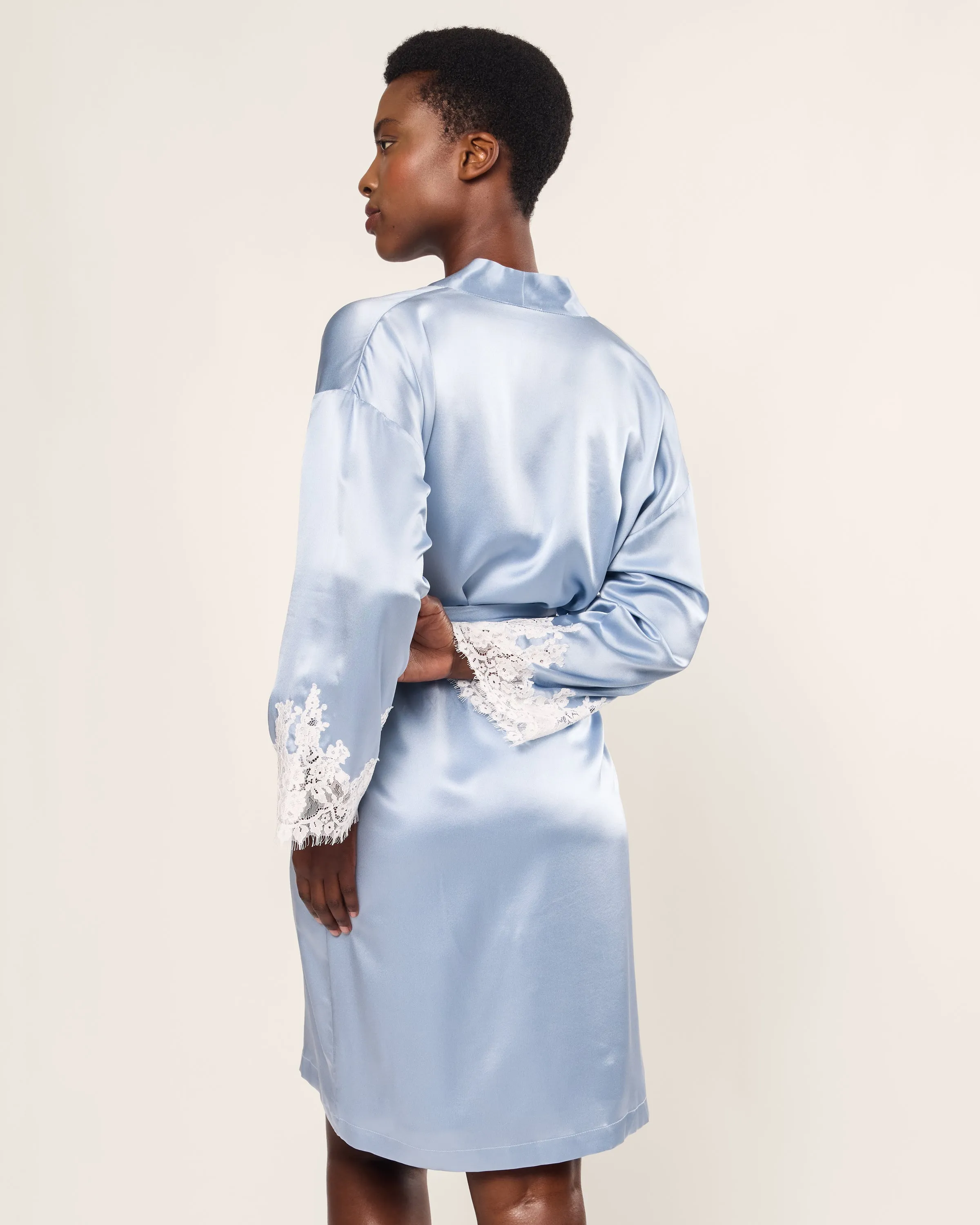 Women's Silk Lace Robe in Periwinkle sold by Petite Plume product image thumbnail 4