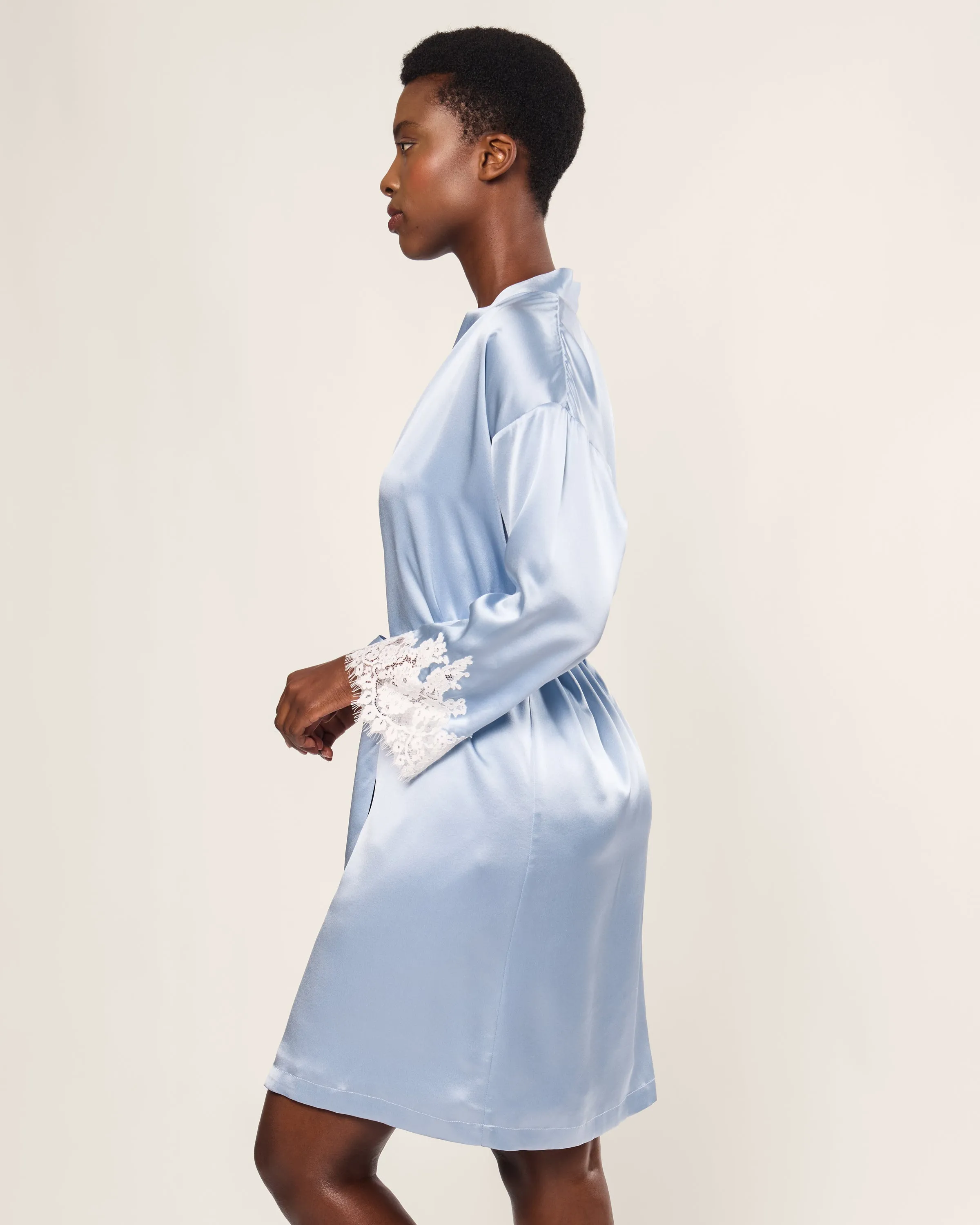 Women's Silk Lace Robe in Periwinkle sold by Petite Plume product image thumbnail 3
