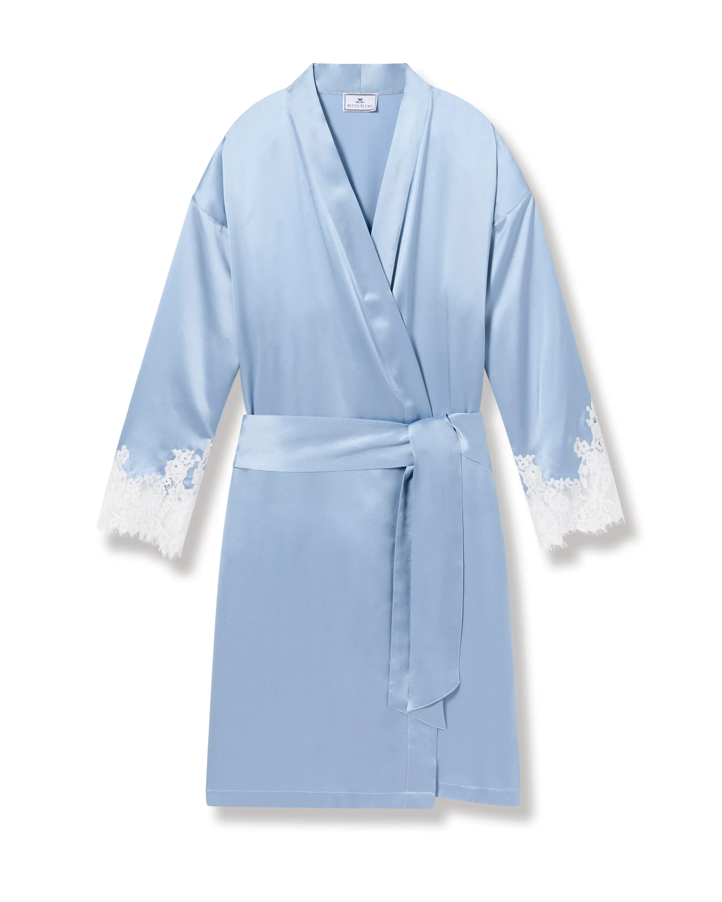 Women's Silk Lace Robe in Periwinkle sold by Petite Plume
