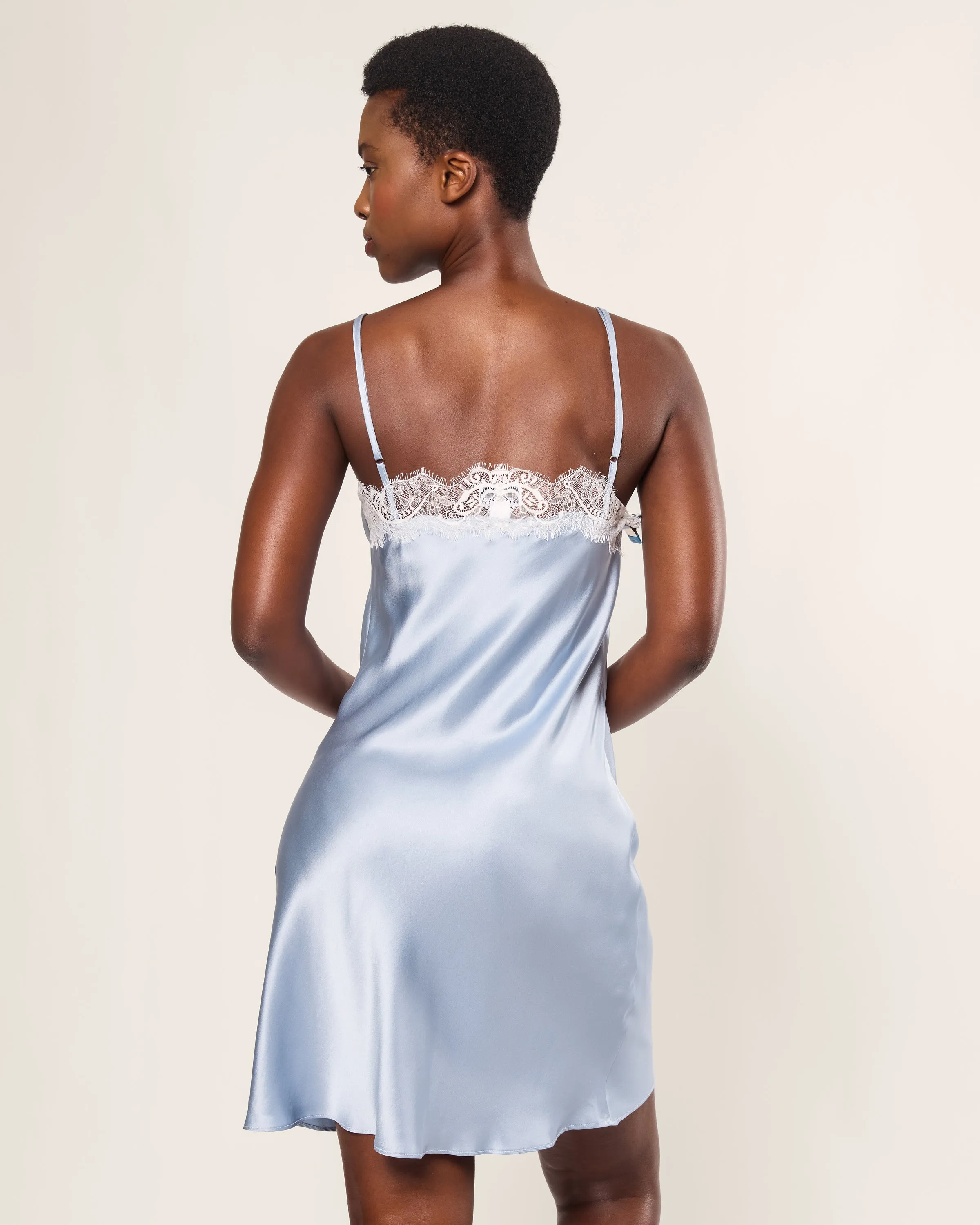 Women's Silk Lace Slip Dress in Periwinkle sold by Petite Plume product image thumbnail 4