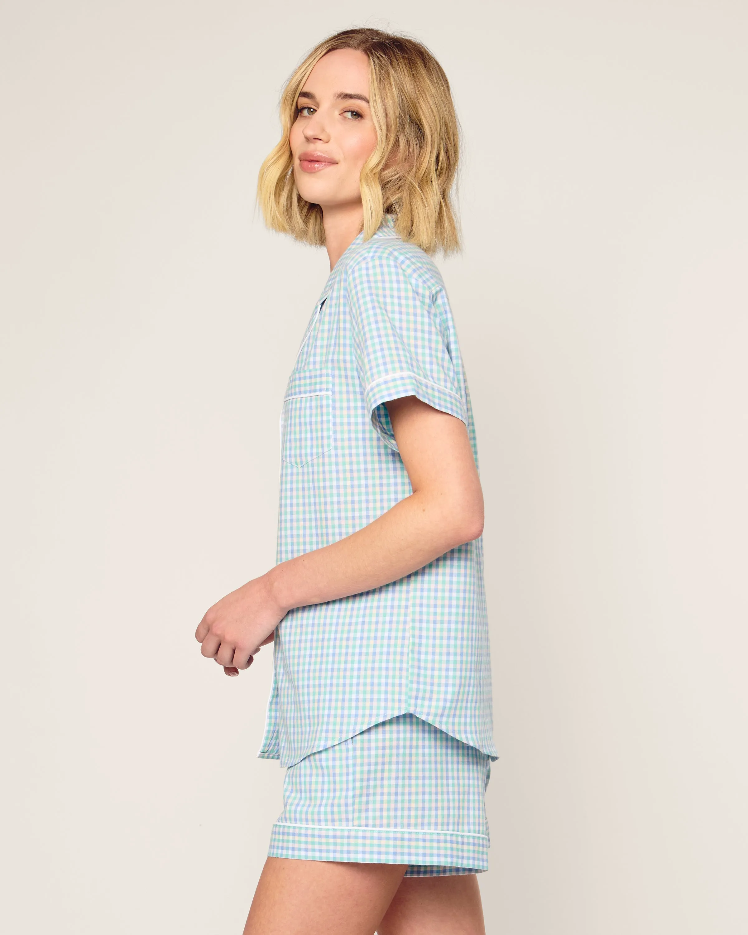 Women's Twill Short Sleeve Short Set in Spring Gingham sold by Petite Plume product image thumbnail 3