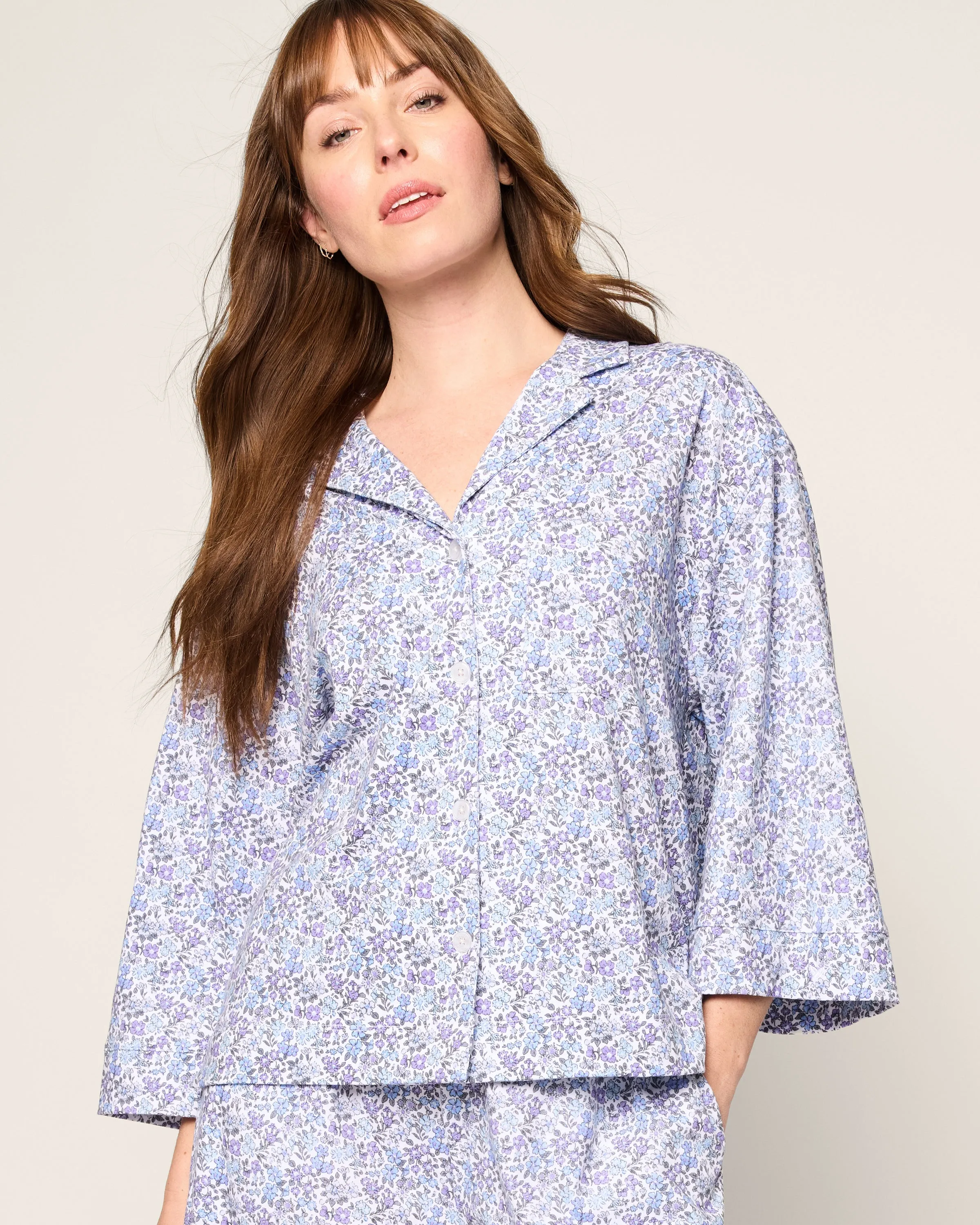 The Olivia Wide Leg Pima Pajama Set in Fleur d'Azur sold by Petite Plume product image thumbnail 5