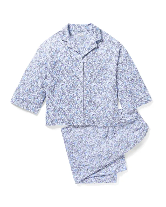 The Olivia Wide Leg Pima Pajama Set in Fleur d'Azur sold by Petite Plume