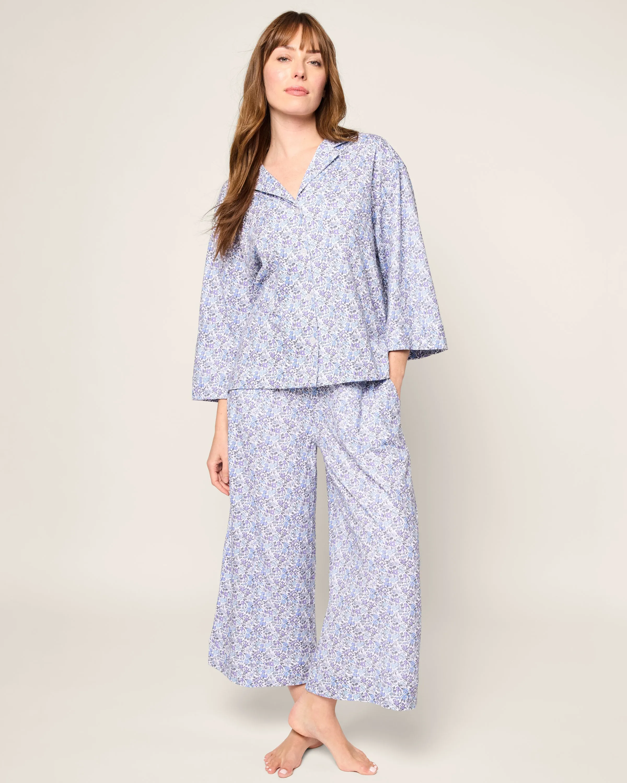 The Olivia Wide Leg Pima Pajama Set in Fleur d'Azur sold by Petite Plume product image thumbnail 2