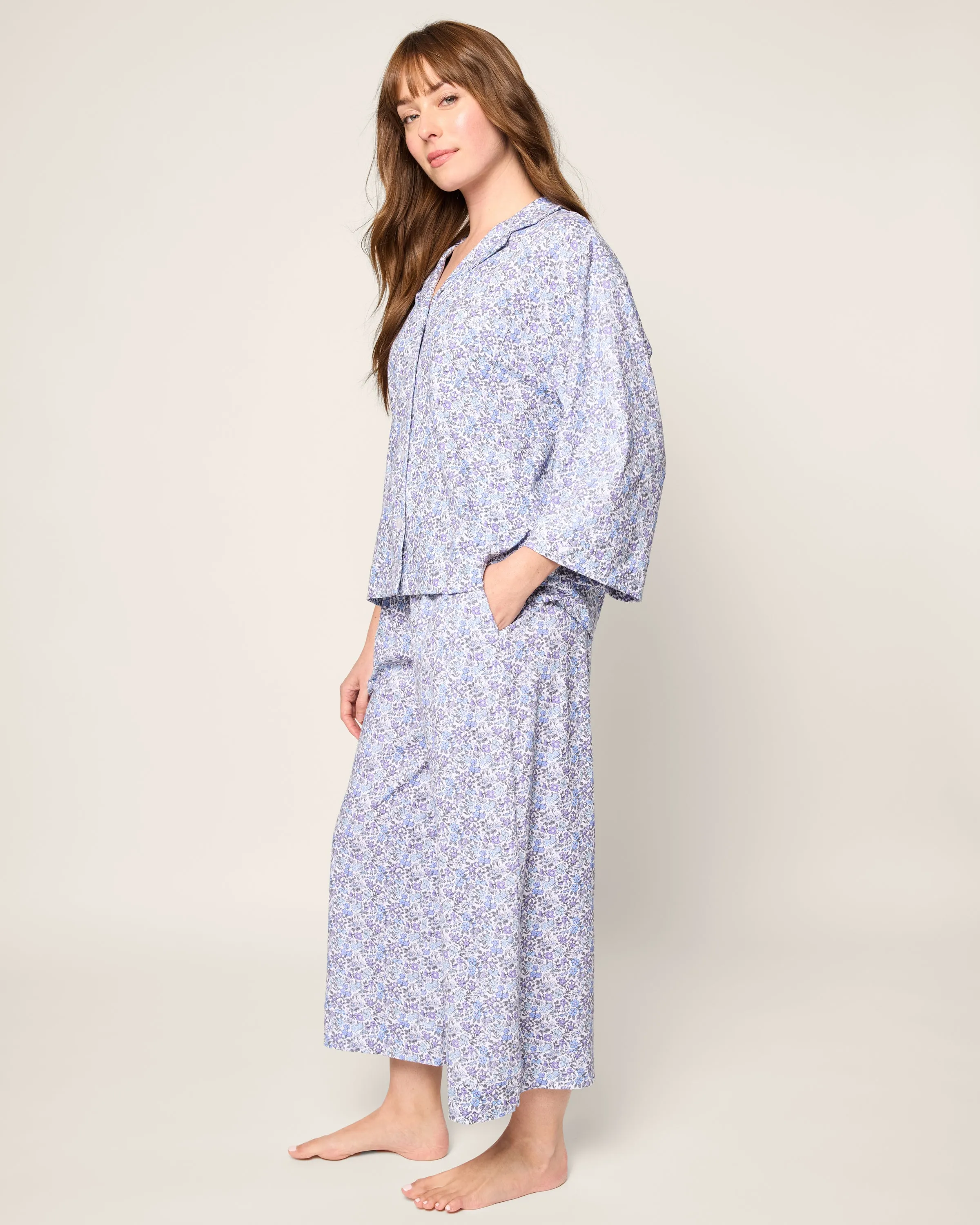 The Olivia Wide Leg Pima Pajama Set in Fleur d'Azur sold by Petite Plume product image thumbnail 3
