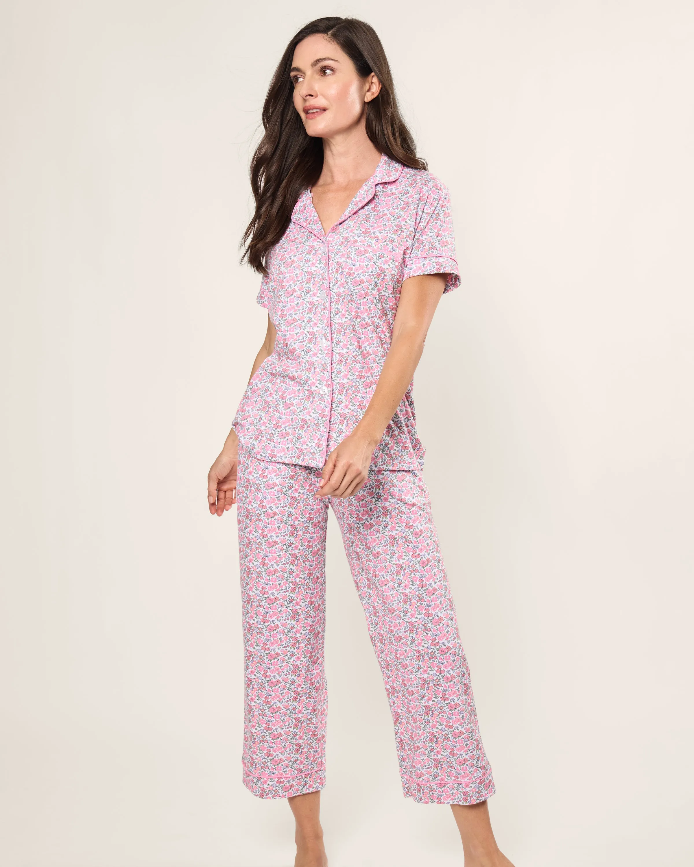 Women's Pima Crop Pajama Set in Fleurs de Rose sold by Petite Plume product image thumbnail 2