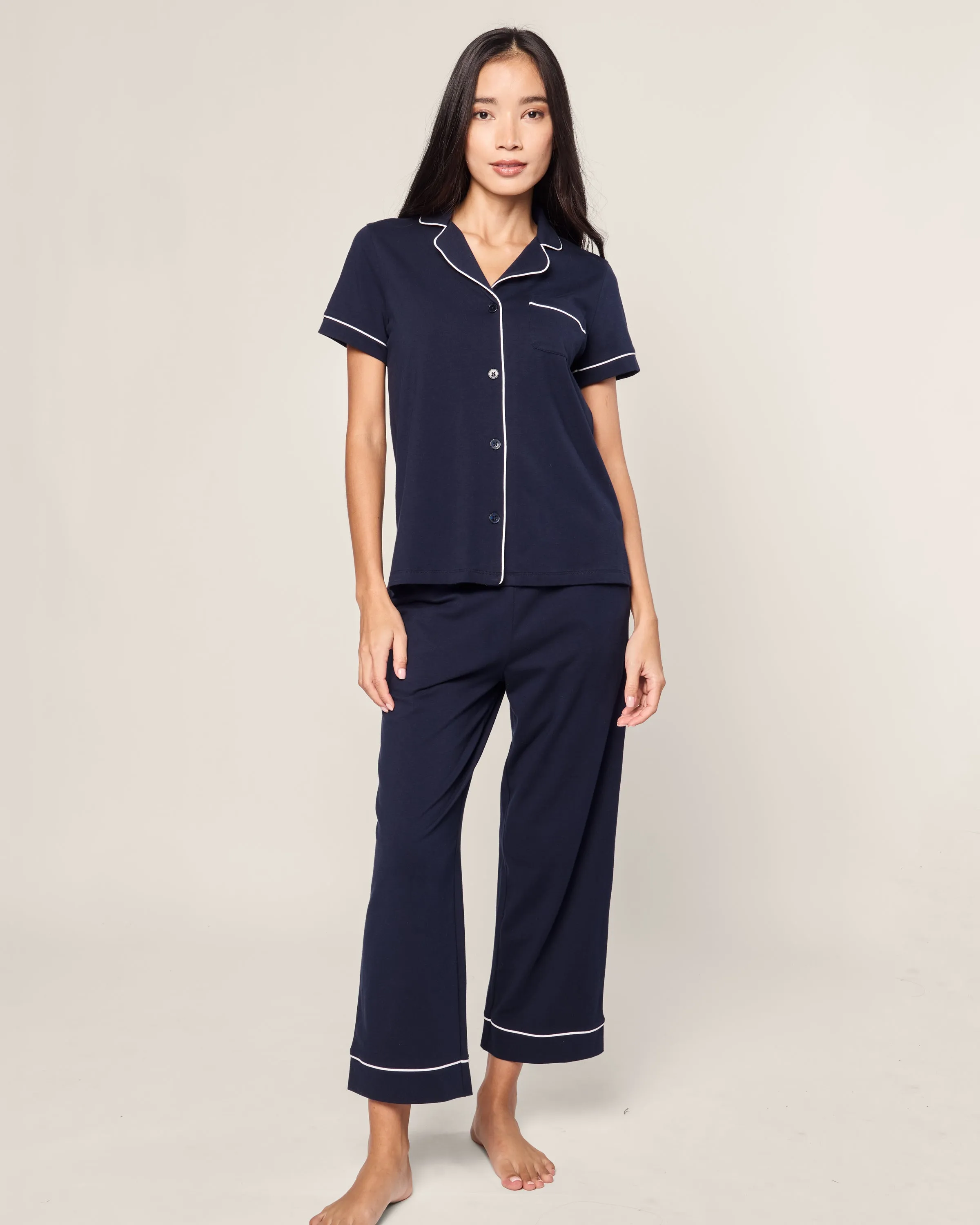 Women's Pima Crop Pajama Set in Navy sold by Petite Plume product image thumbnail 2