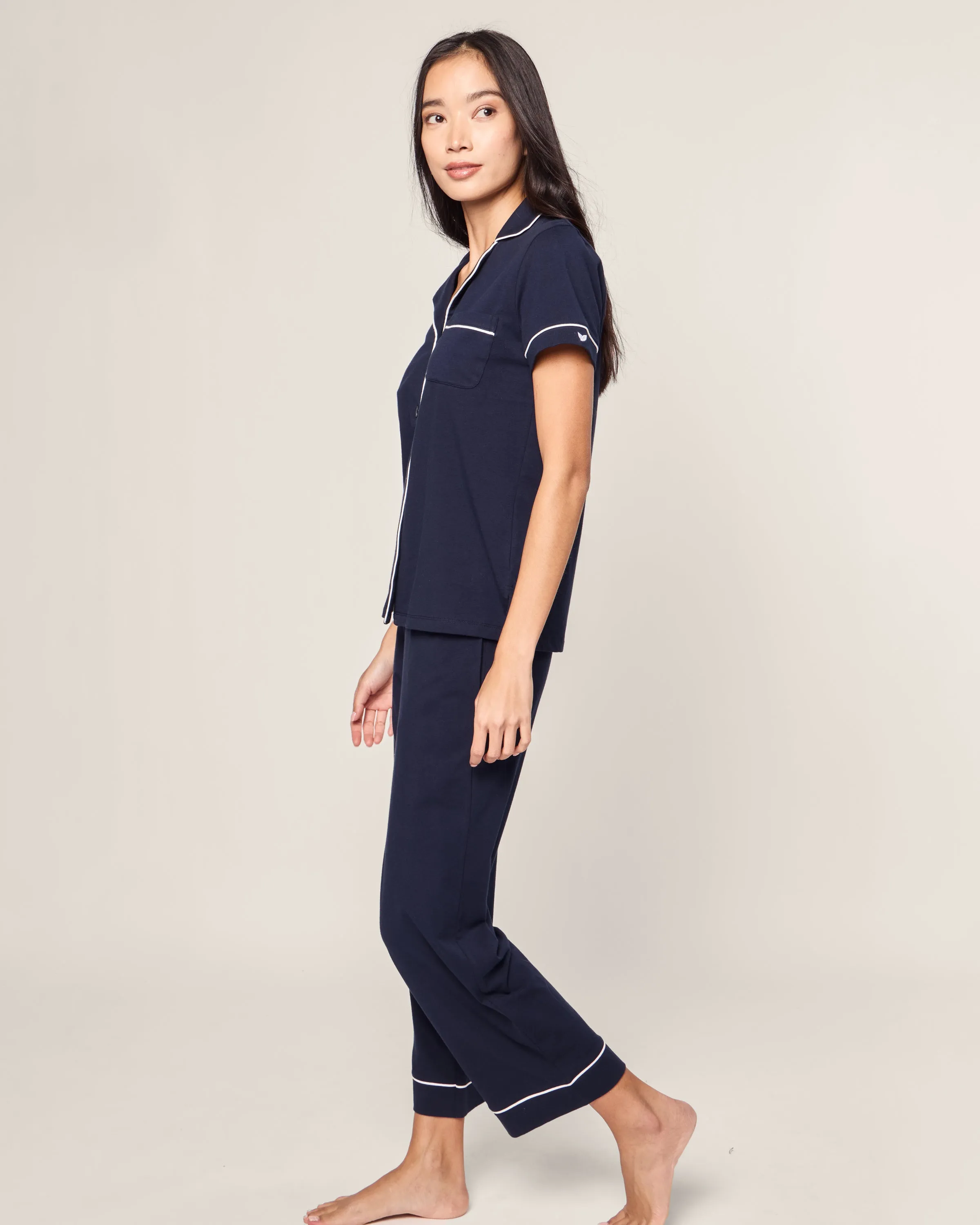 Women's Pima Crop Pajama Set in Navy sold by Petite Plume product image thumbnail 3