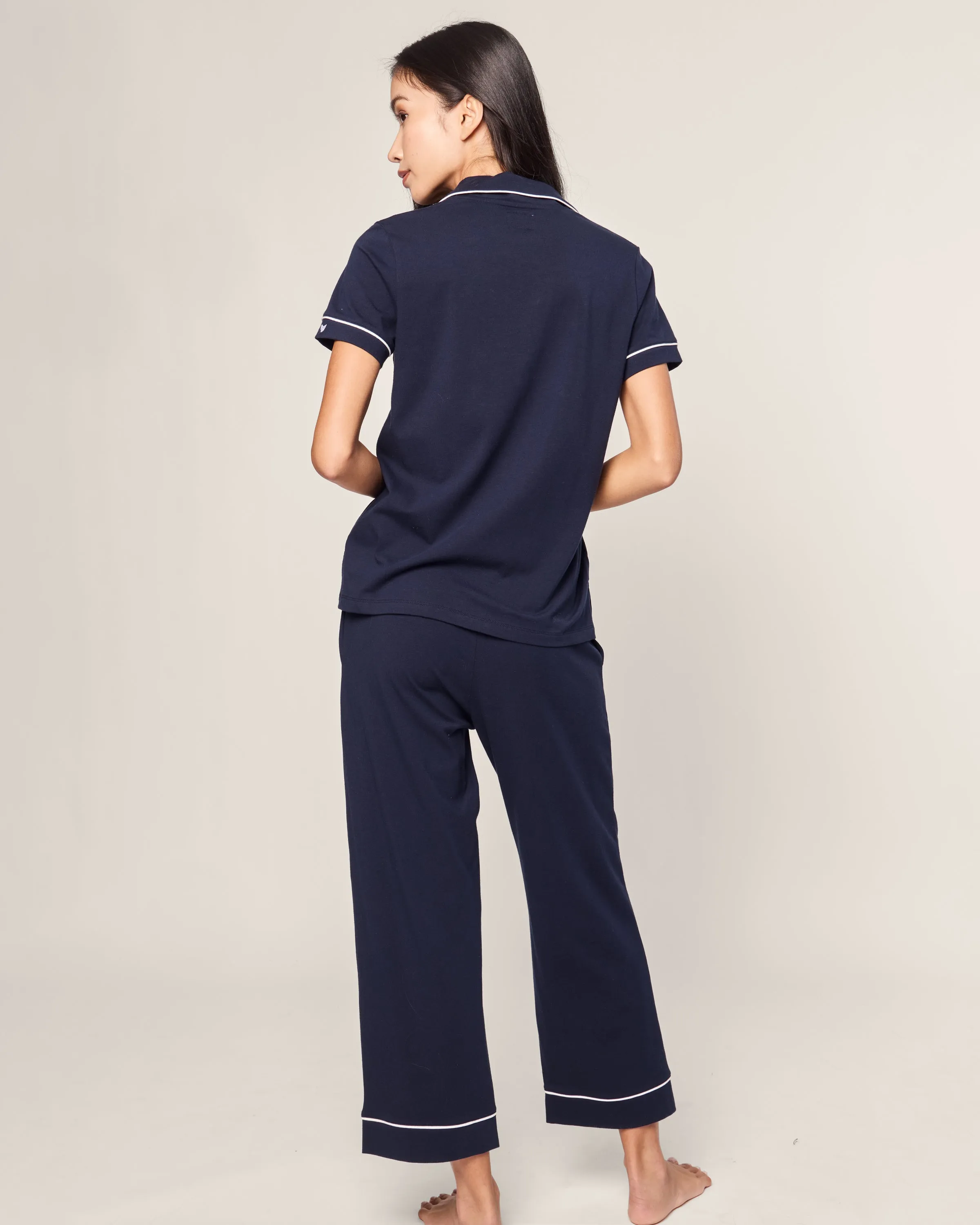 Women's Pima Crop Pajama Set in Navy sold by Petite Plume product image thumbnail 4