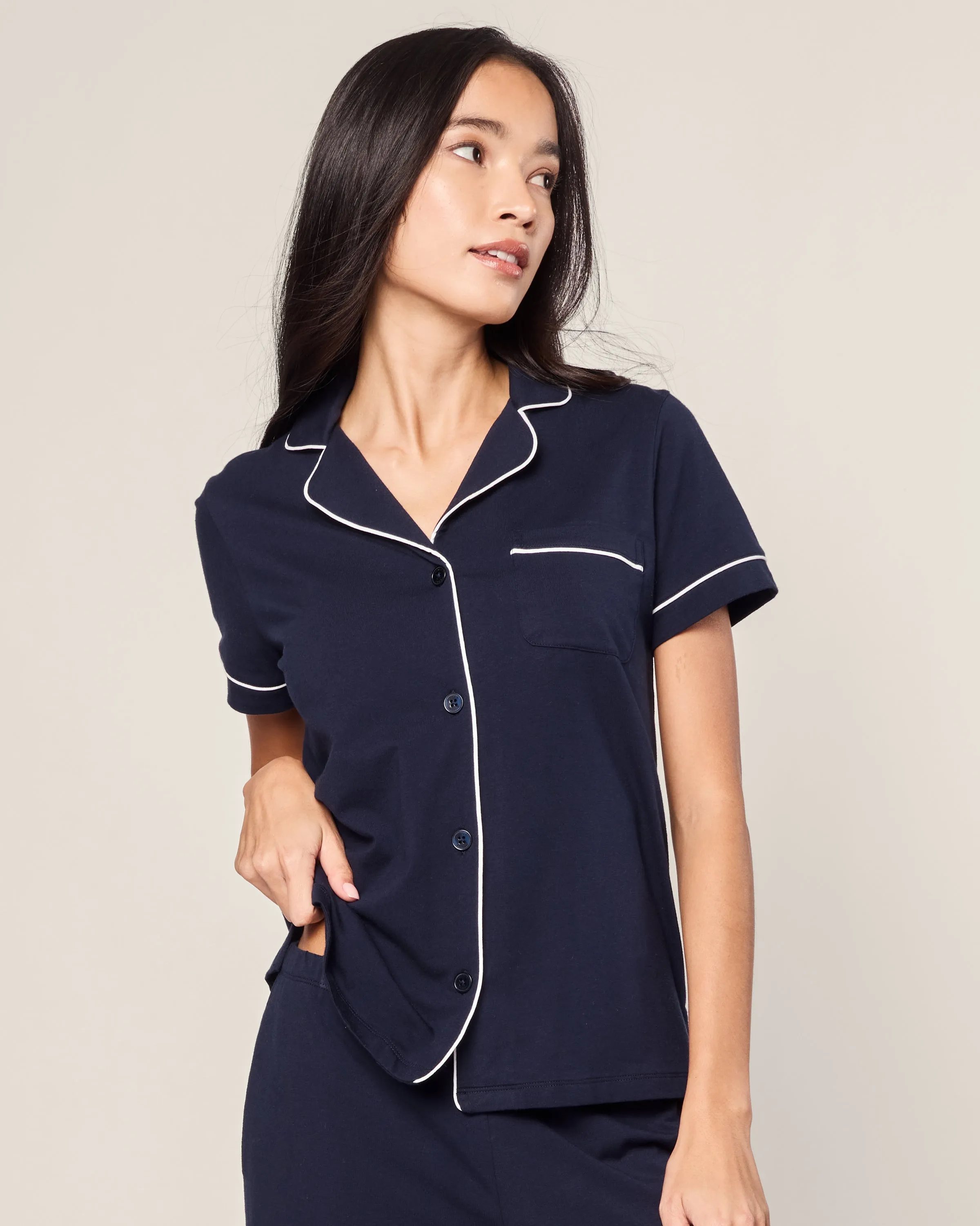 Women's Pima Crop Pajama Set in Navy sold by Petite Plume product image thumbnail 5