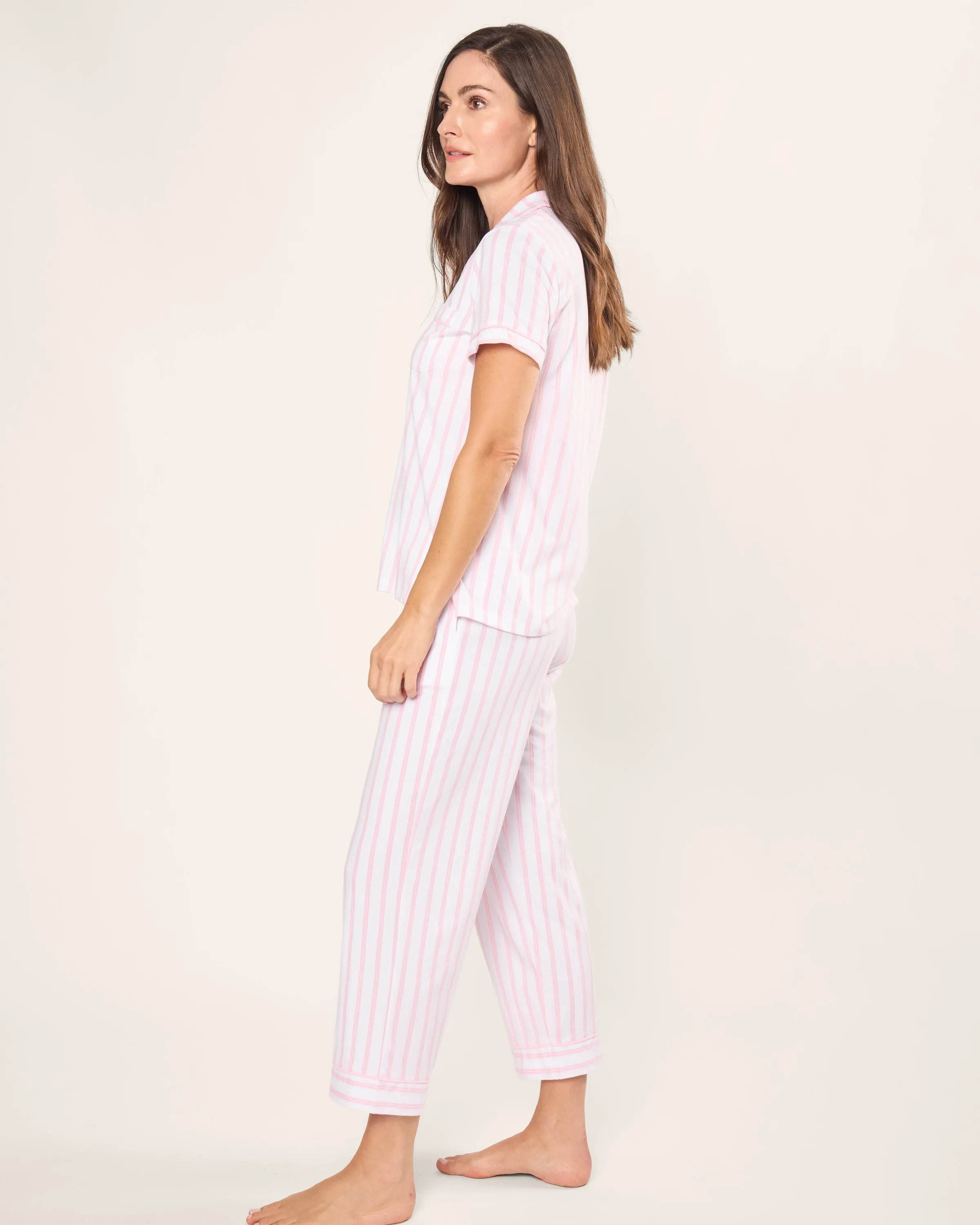 Women's Pima Crop Pajama Set in Pink Stripe sold by Petite Plume product image thumbnail 3
