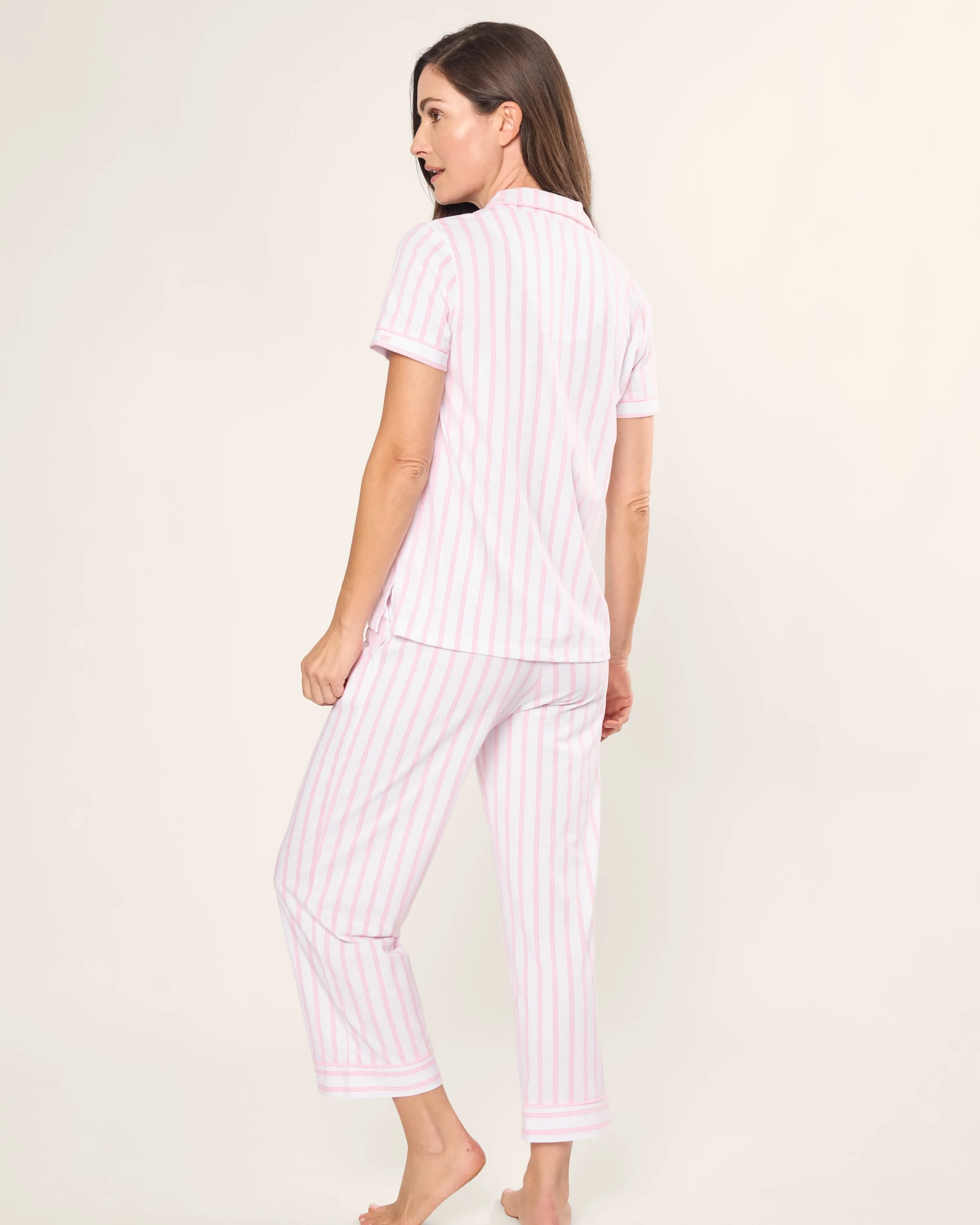 Women's Pima Crop Pajama Set in Pink Stripe sold by Petite Plume product image thumbnail 4