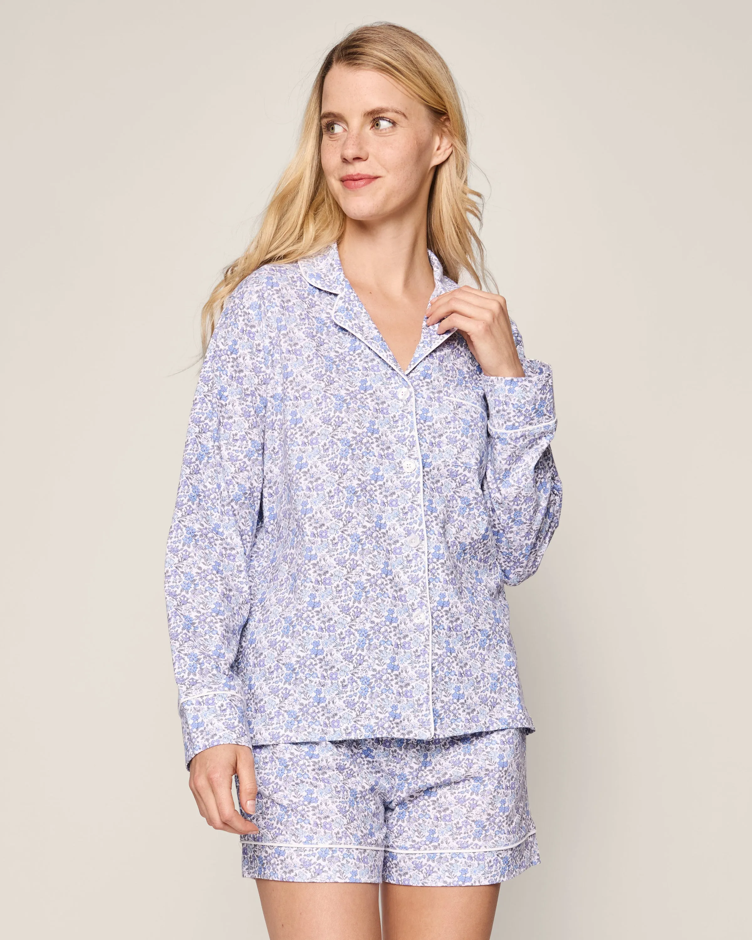 Women's Pima Long Sleeve Short Set in Fleur d'Azur sold by Petite Plume product image thumbnail 2