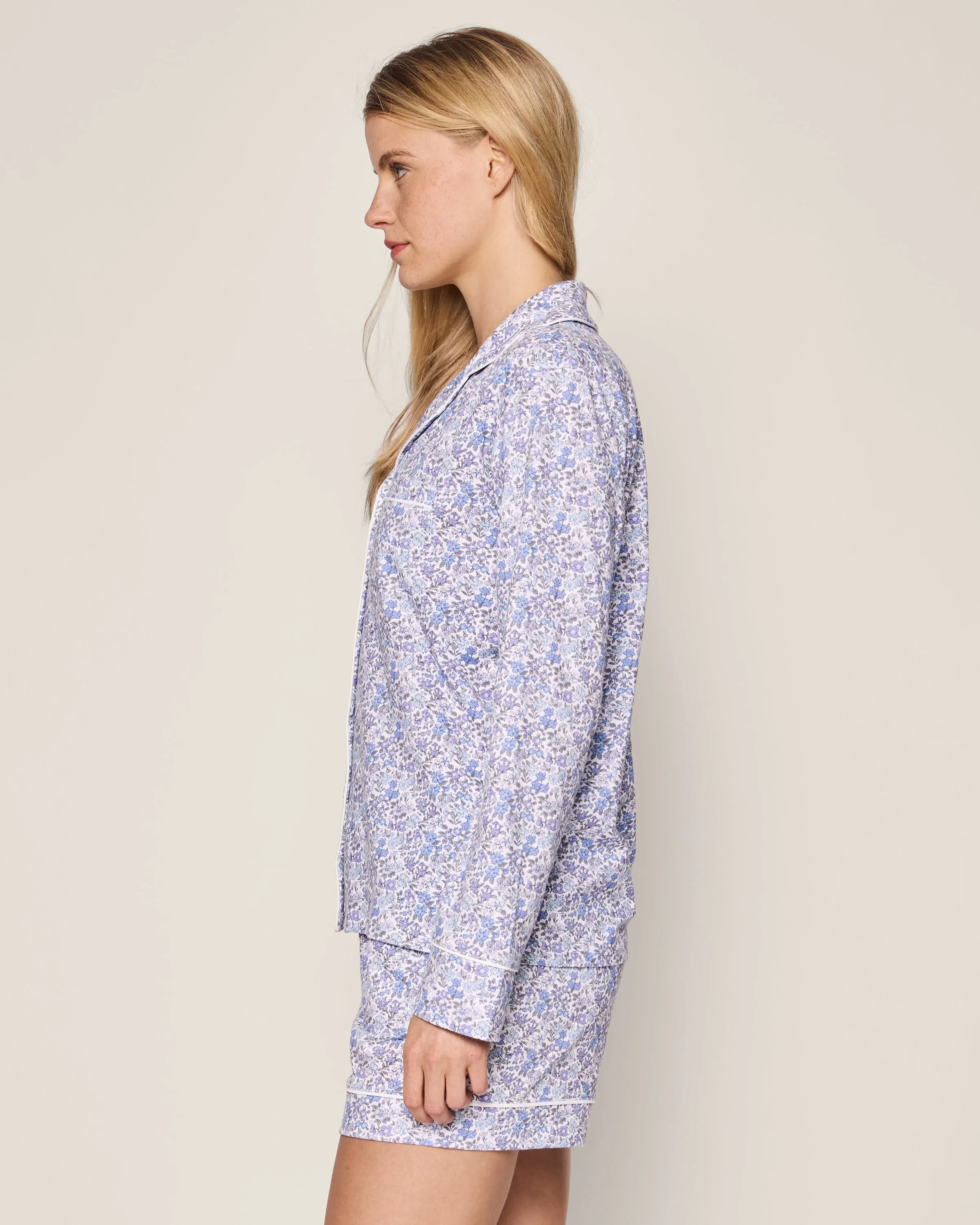 Women's Pima Long Sleeve Short Set in Fleur d'Azur sold by Petite Plume product image thumbnail 3
