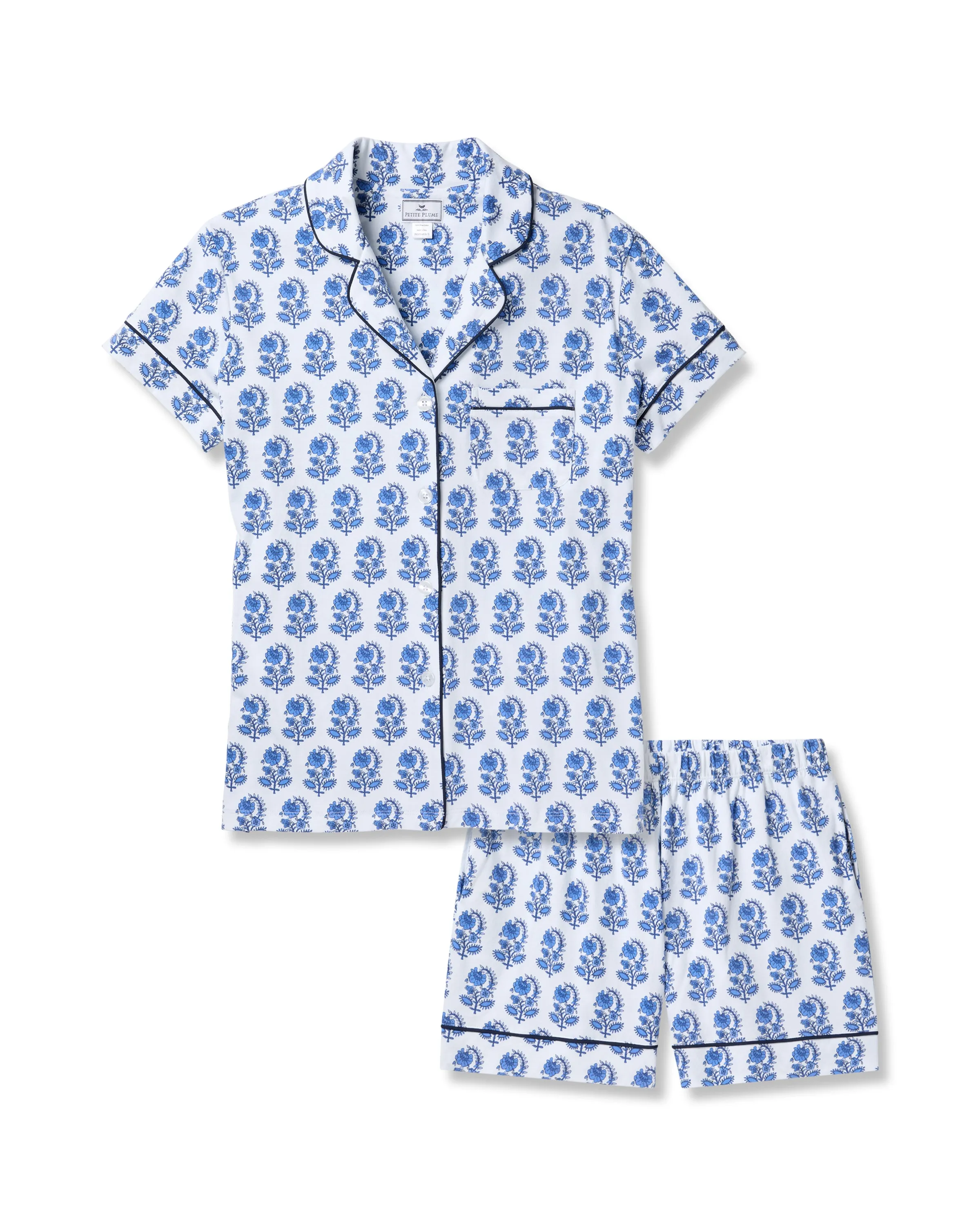 Women's Pima Short Sleeve Short Set in Bristol Bay sold by Petite Plume