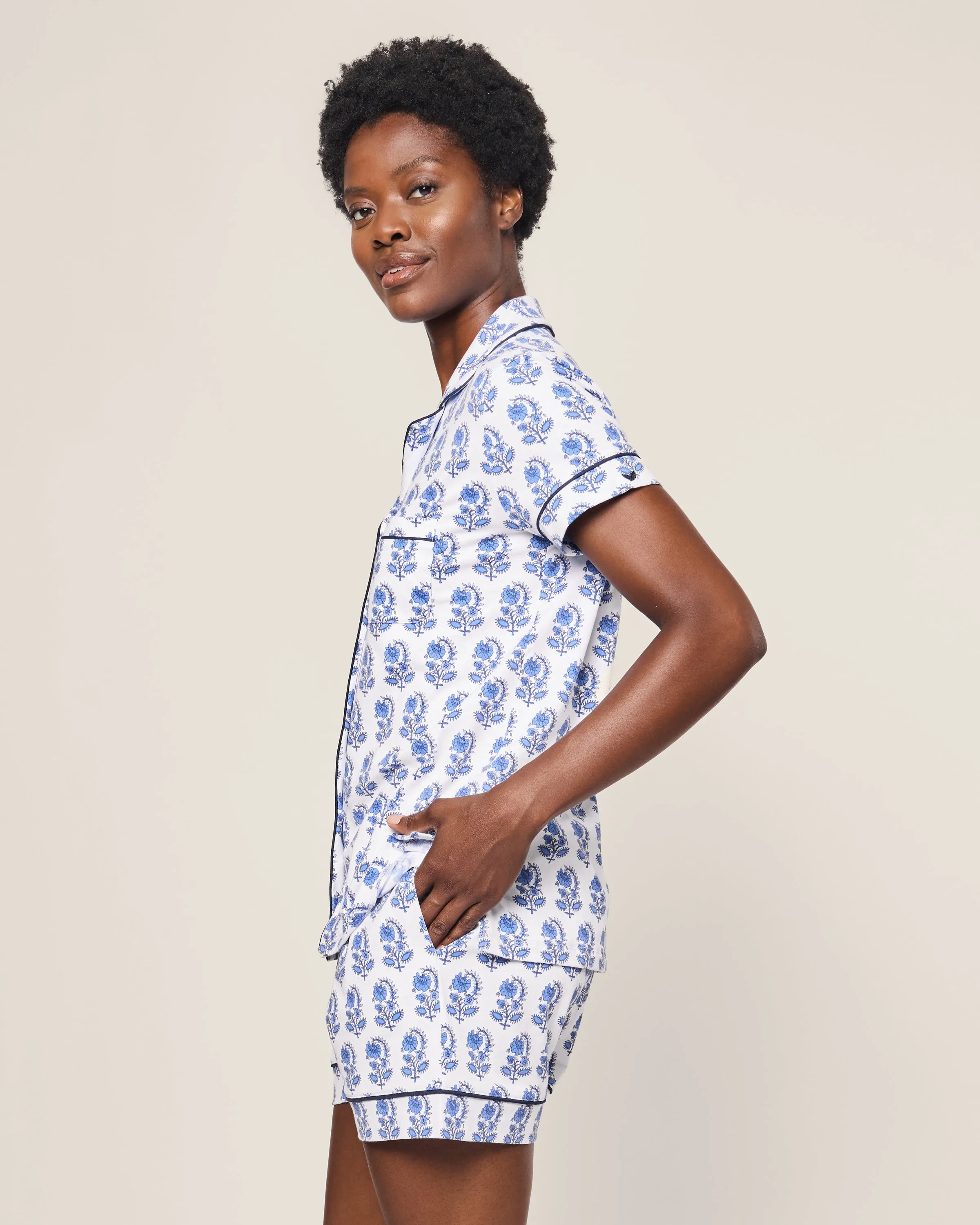 Women's Pima Short Sleeve Short Set in Bristol Bay sold by Petite Plume product image thumbnail 3