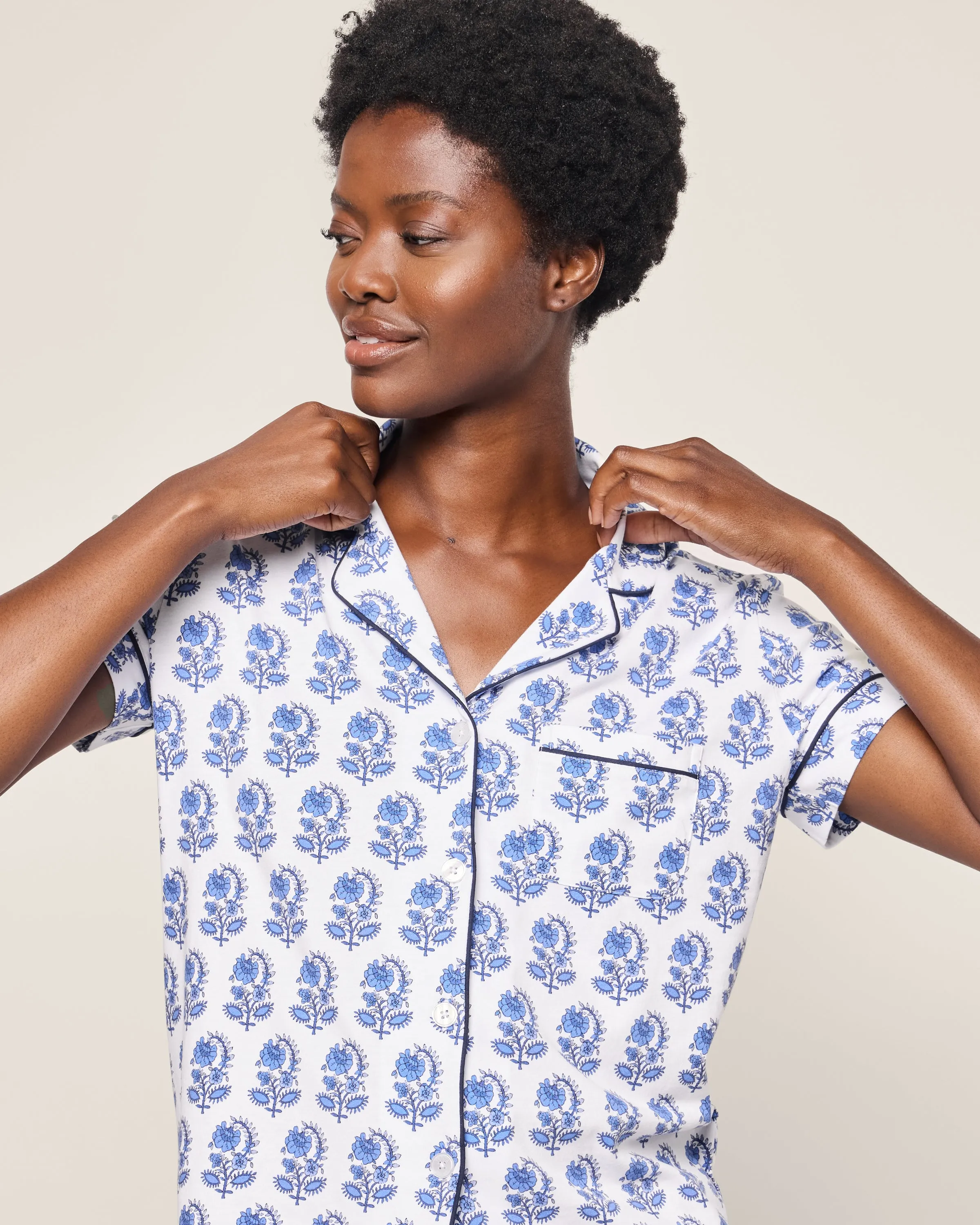 Women's Pima Short Sleeve Short Set in Bristol Bay sold by Petite Plume product image thumbnail 5