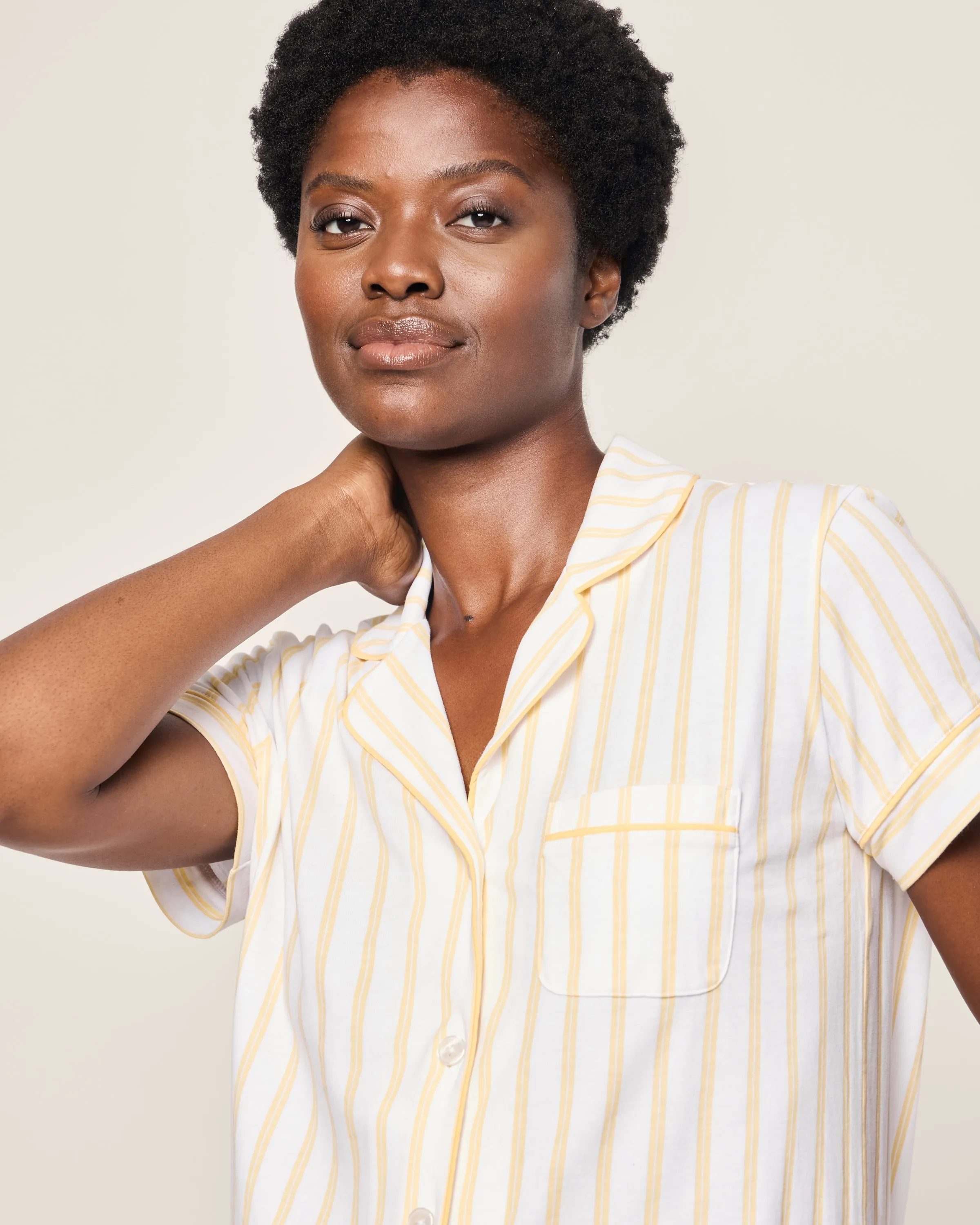 Women's Pima Short Sleeve Short Set in Sunny Stripe sold by Petite Plume product image thumbnail 5