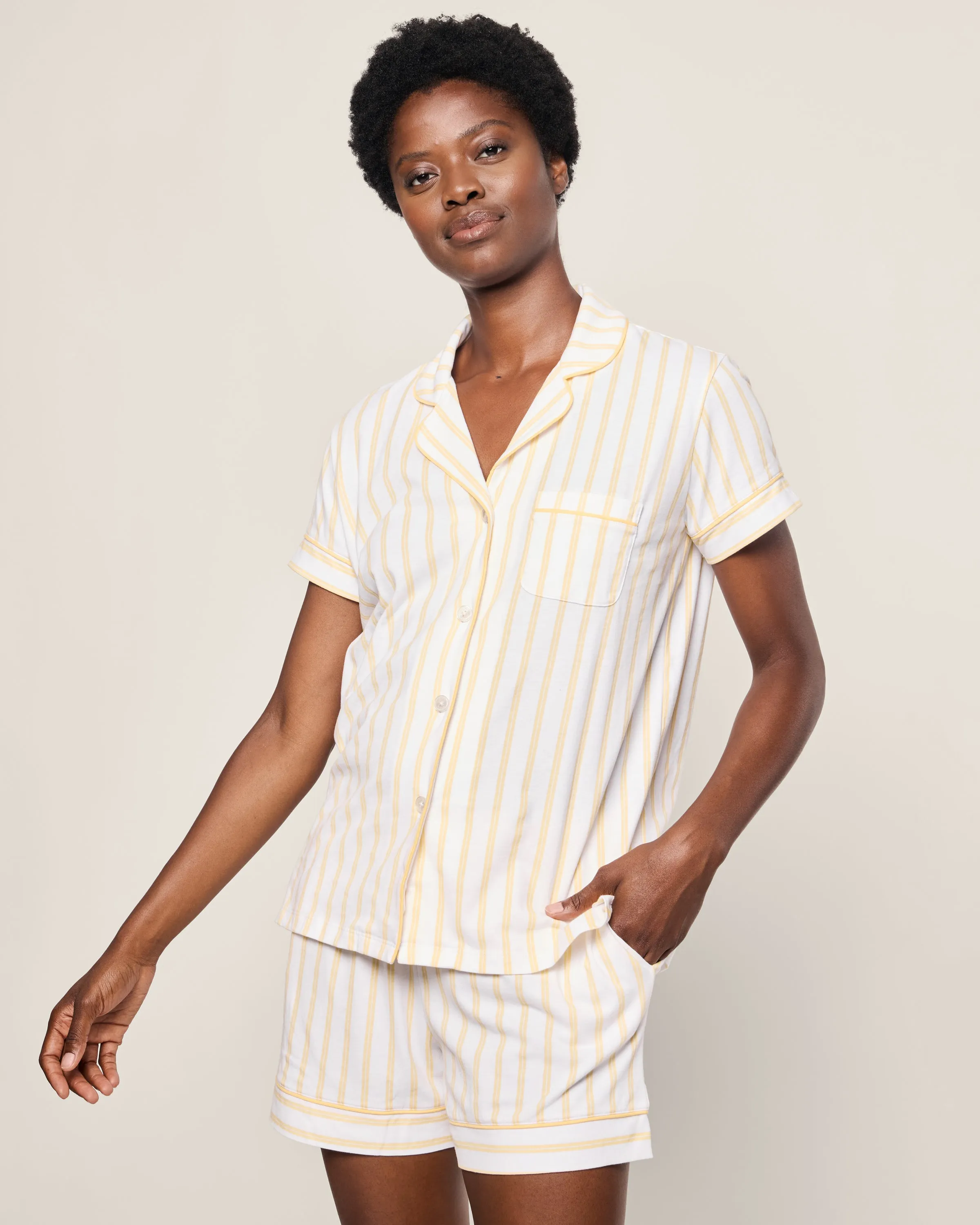 Women's Pima Short Sleeve Short Set in Sunny Stripe sold by Petite Plume product image thumbnail 2