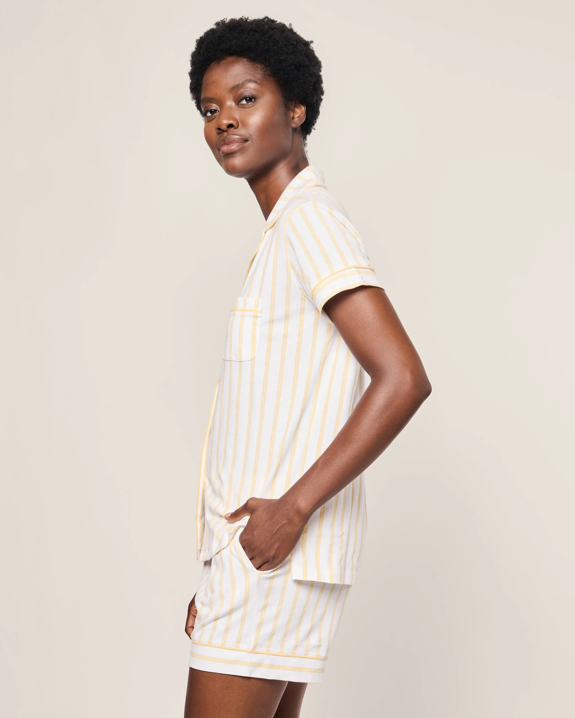 Women's Pima Short Sleeve Short Set in Sunny Stripe sold by Petite Plume product image thumbnail 3