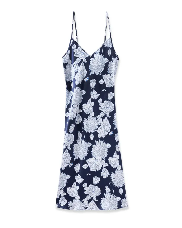 Women's Silk Cosette Nightgown in Midnight Blooms sold by Petite Plume