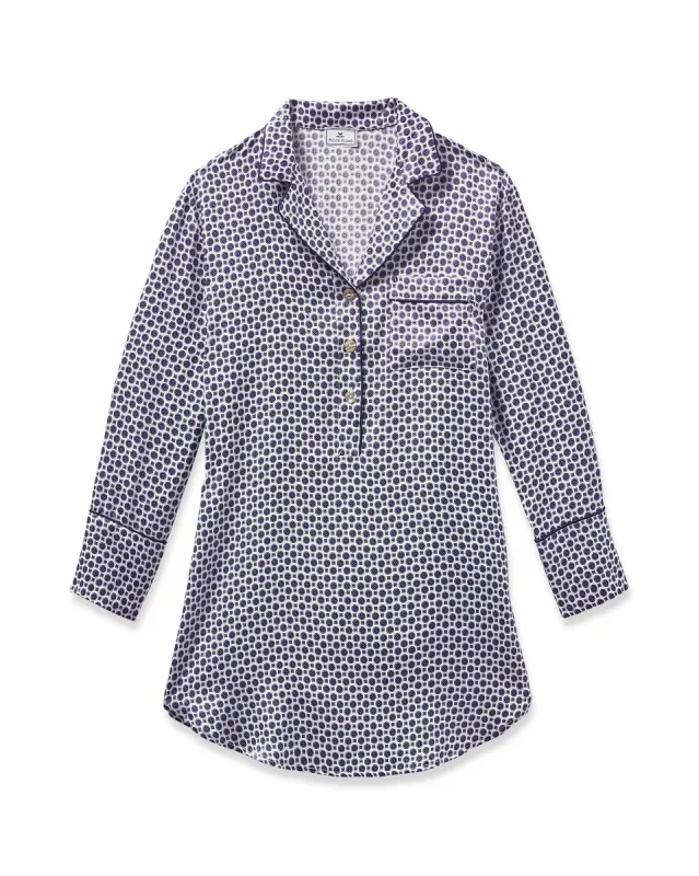 Women's Silk Nightshirt in Navy Foulard sold by Petite Plume