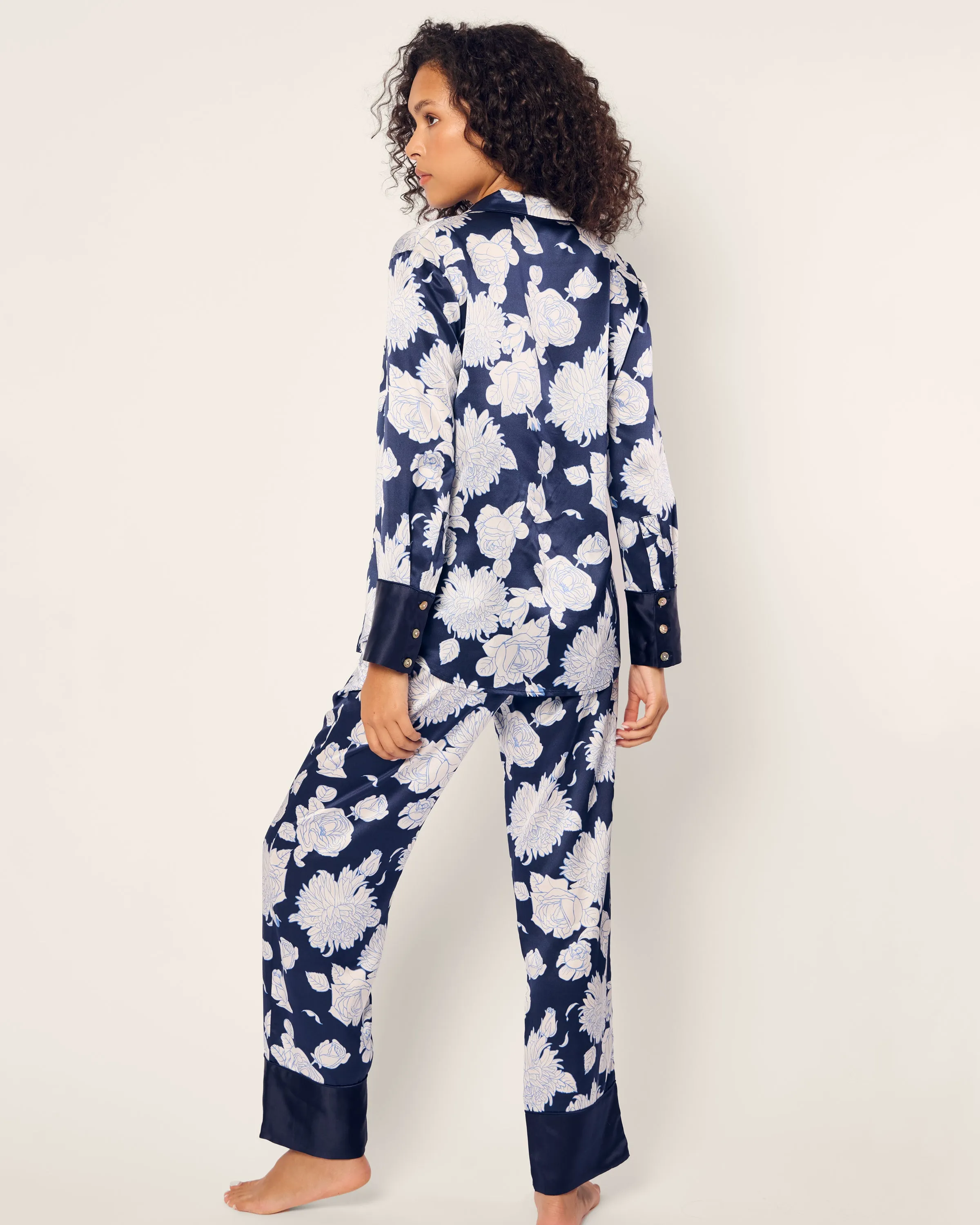 Women's Silk Pajama Set in Midnight Blooms sold by Petite Plume product image thumbnail 4