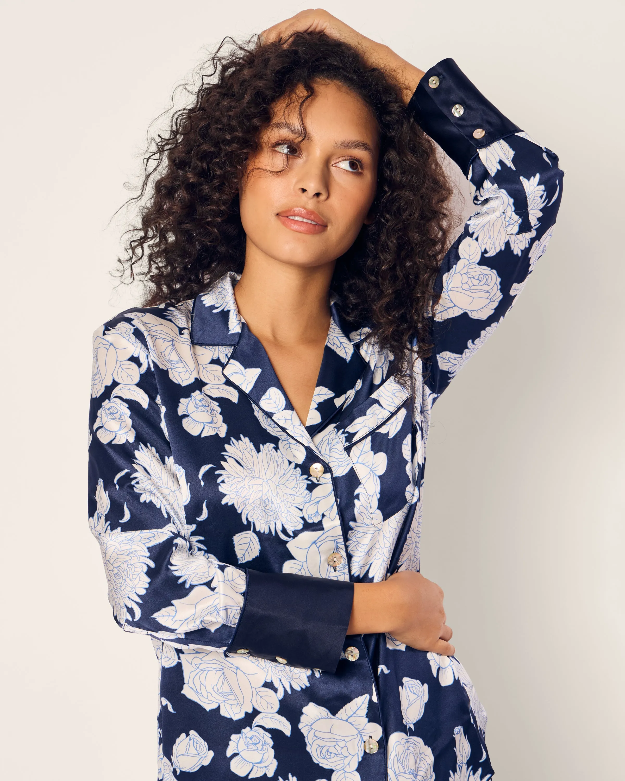 Women's Silk Pajama Set in Midnight Blooms sold by Petite Plume product image thumbnail 5