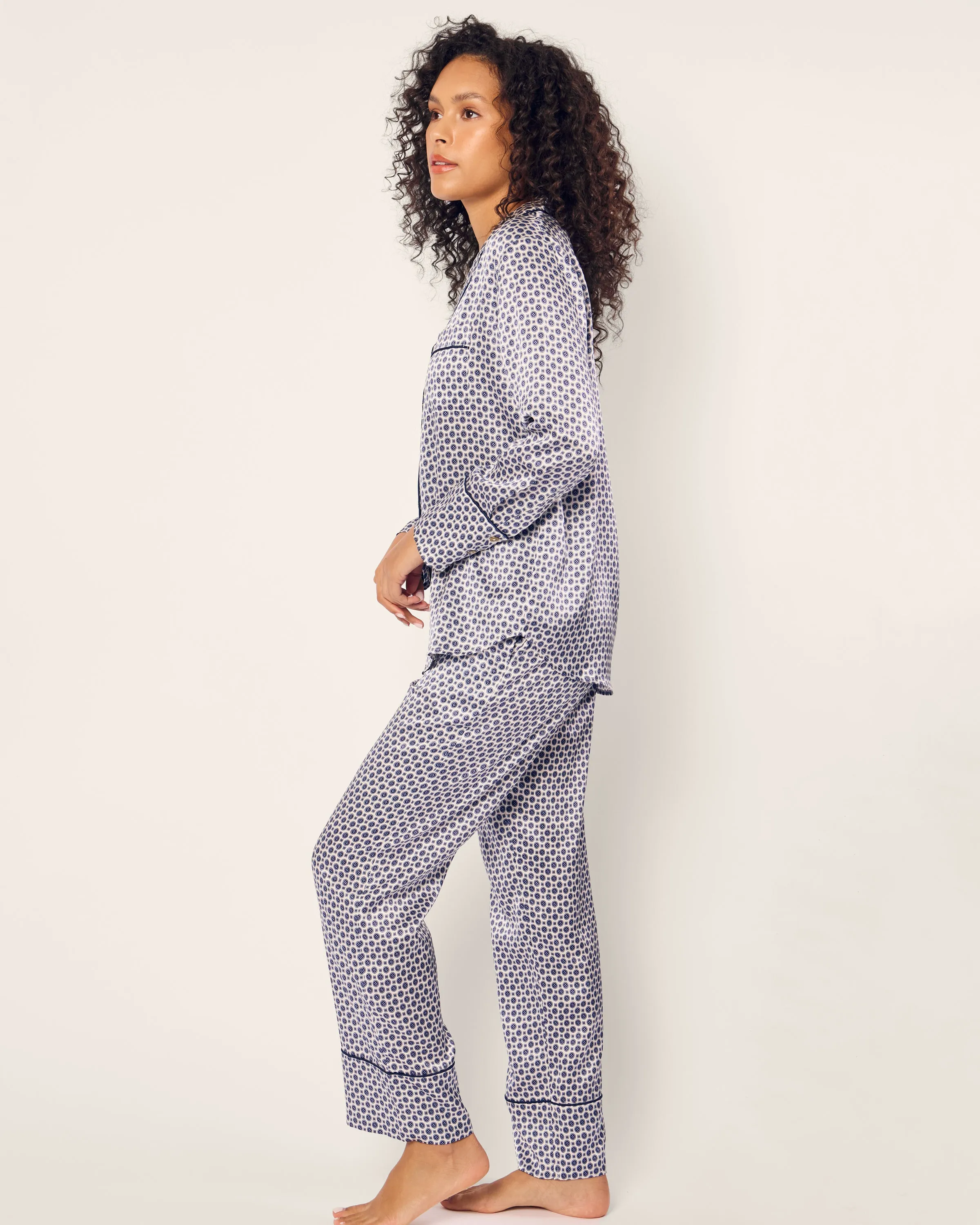 Women's Silk Pajama Set in Navy Foulard sold by Petite Plume product image thumbnail 3